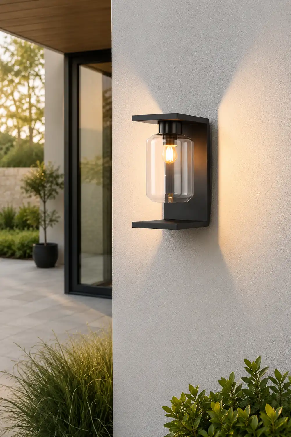 Outdoor Waterproof LED Glass Black Modern Solar Wall Lights with Remote复制 - Lumpaz