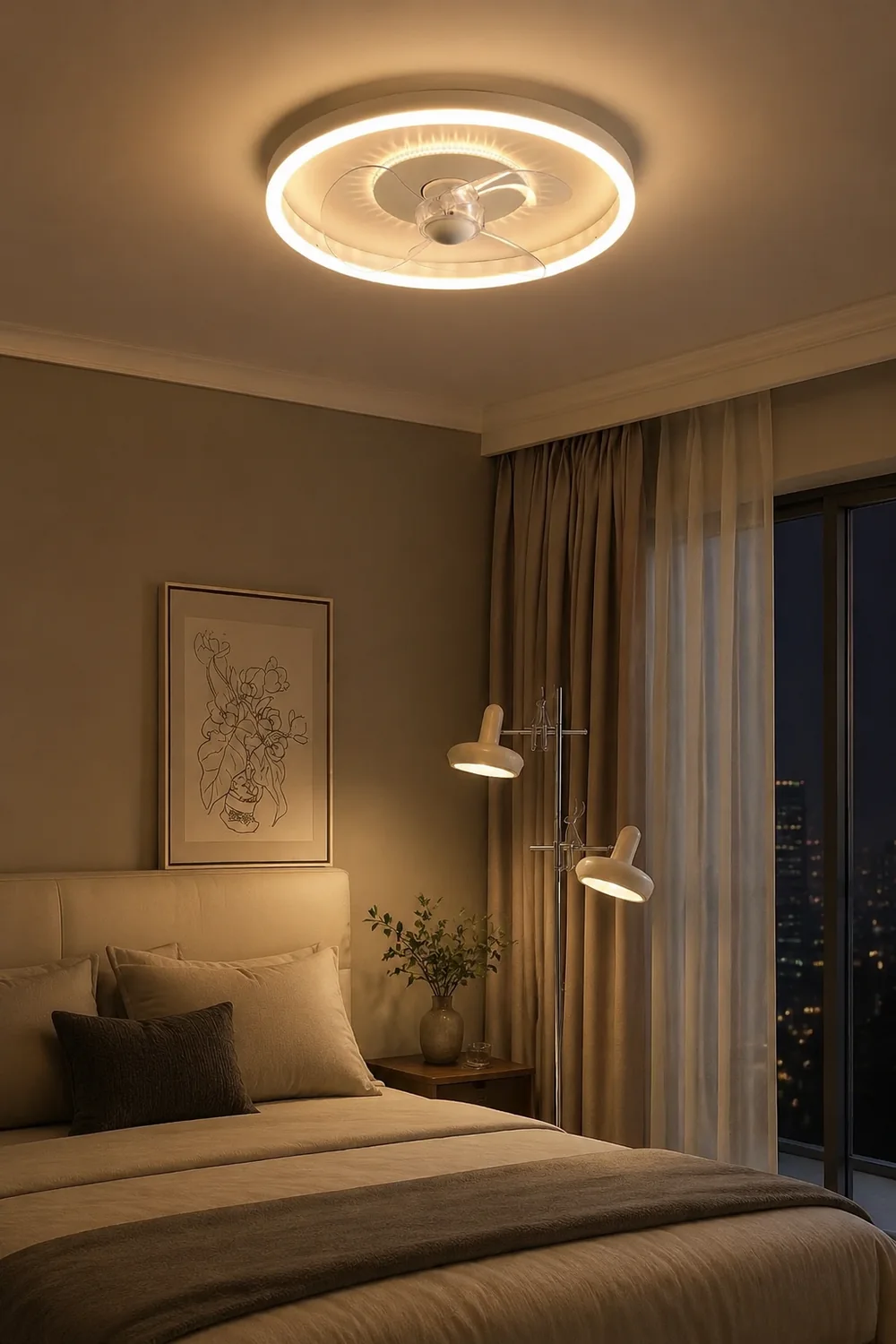 Quinn White Double-light Ceiling Fan with Light, DIA 15.7"/19.7" - Lumpaz