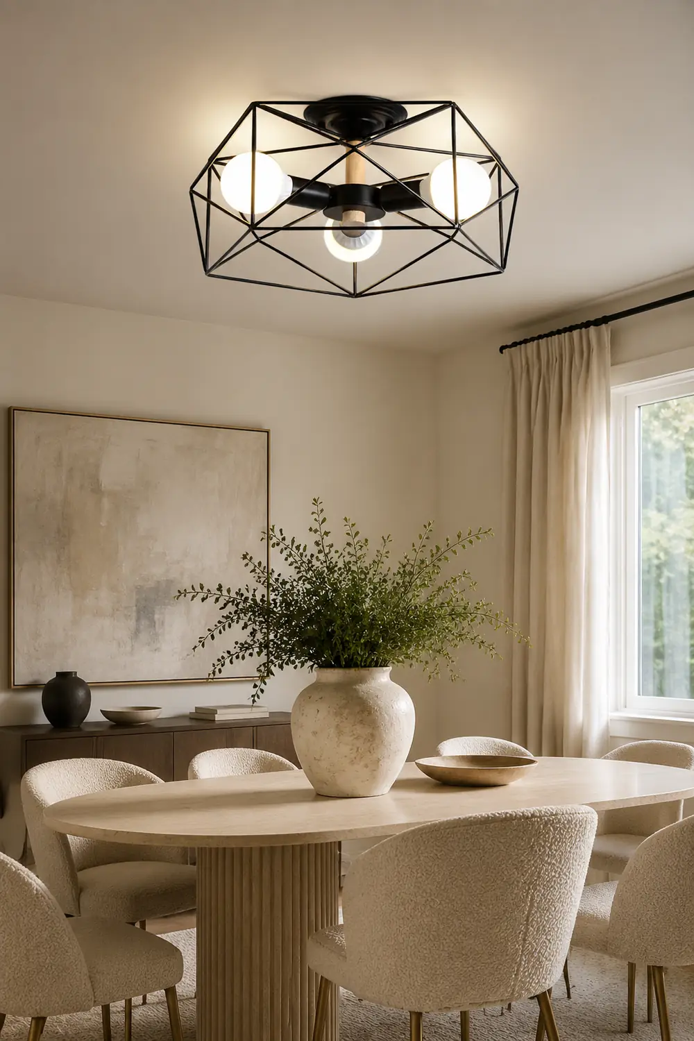 Cooley Modern Geometric Lantern Metal Flush Mount Ceiling Light, Black/White/Gold - Lumpaz
