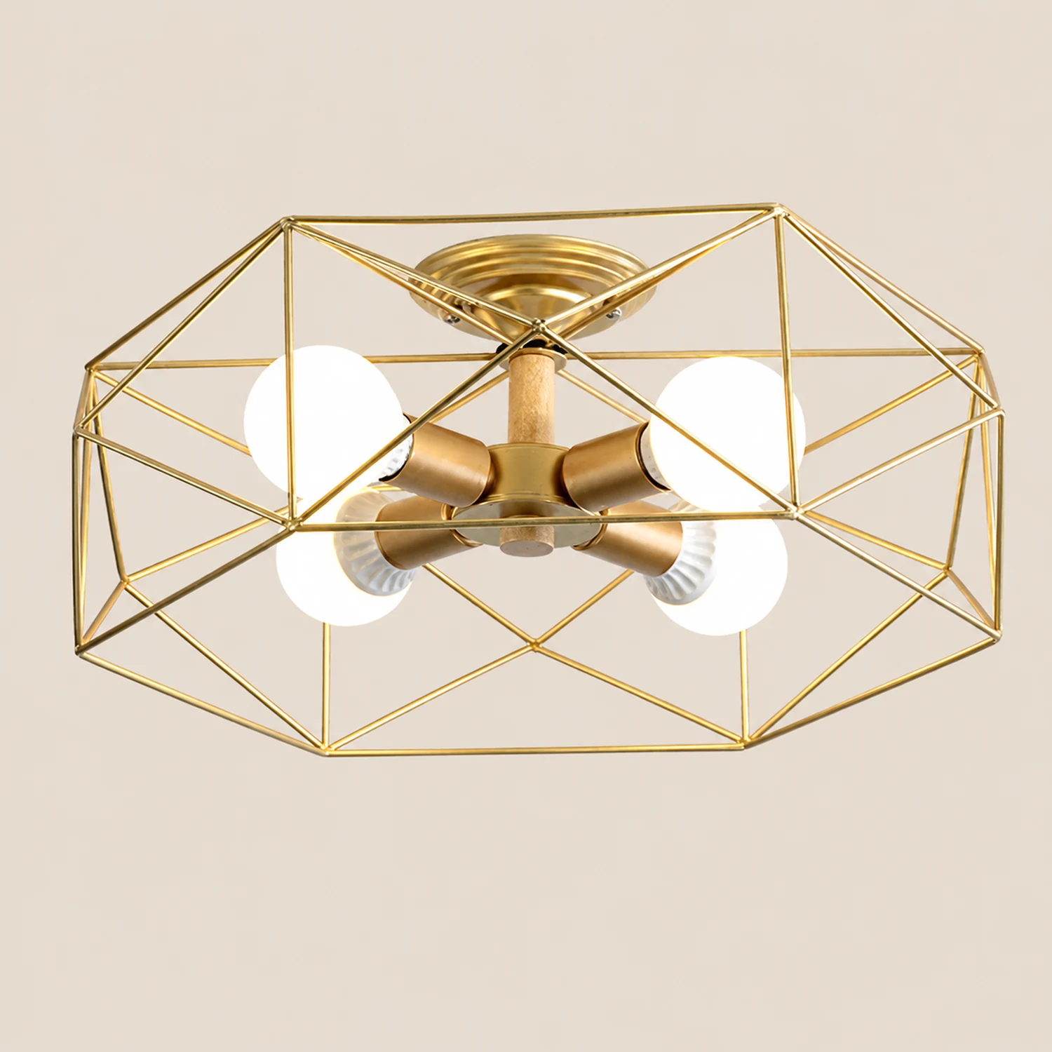 Cooley Modern Geometric Lantern Metal Flush Mount Ceiling Light, Black/White/Gold - Lumpaz