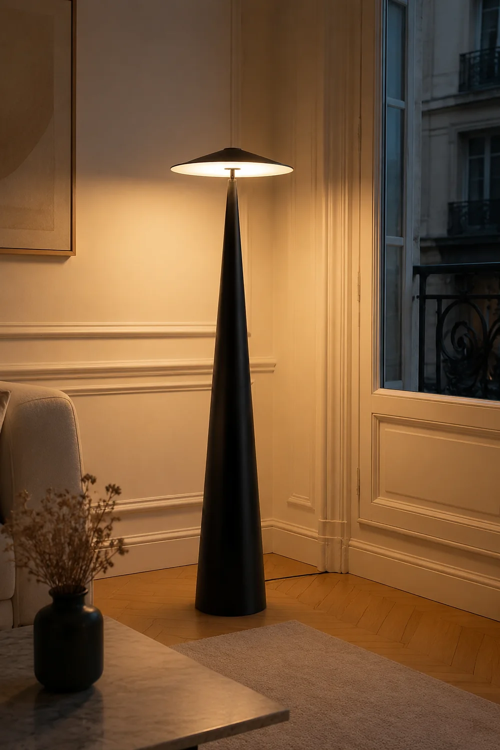 Salgado Modern Saucer Shaped Metal Floor Lamp, Black - Lumpaz
