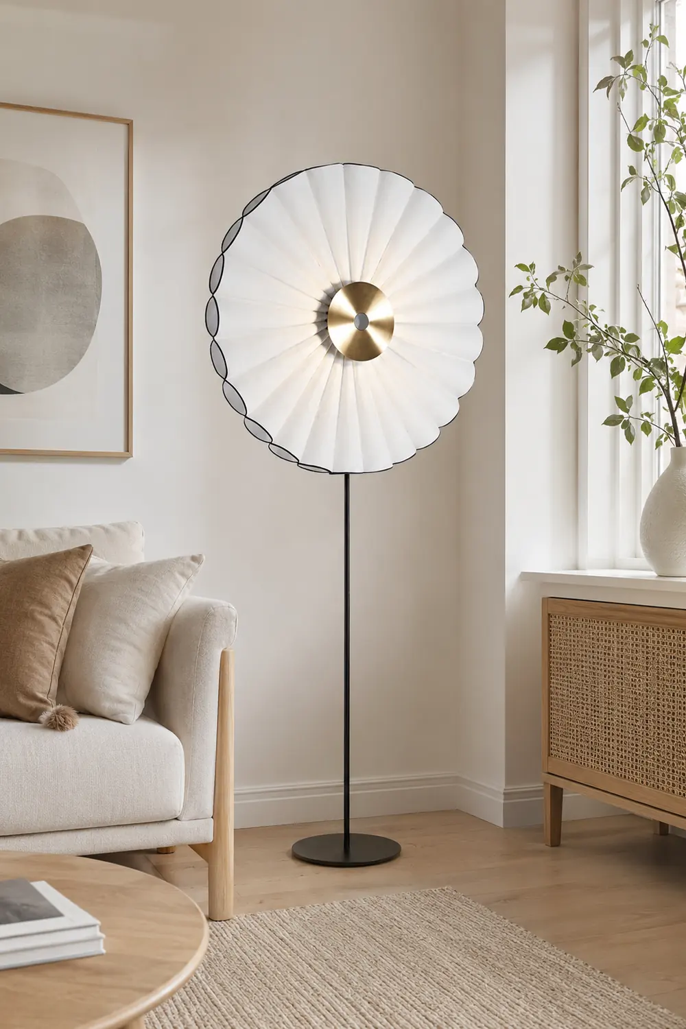 Chan Flower Metal/Artificial Paper Floor Lamp, White/Blue - Lumpaz