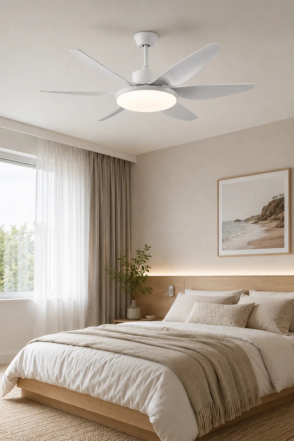 Haydn Basic Modern 6-Blade DC Ceiling Fan with Light, Black & White, 51'' - Lumpaz