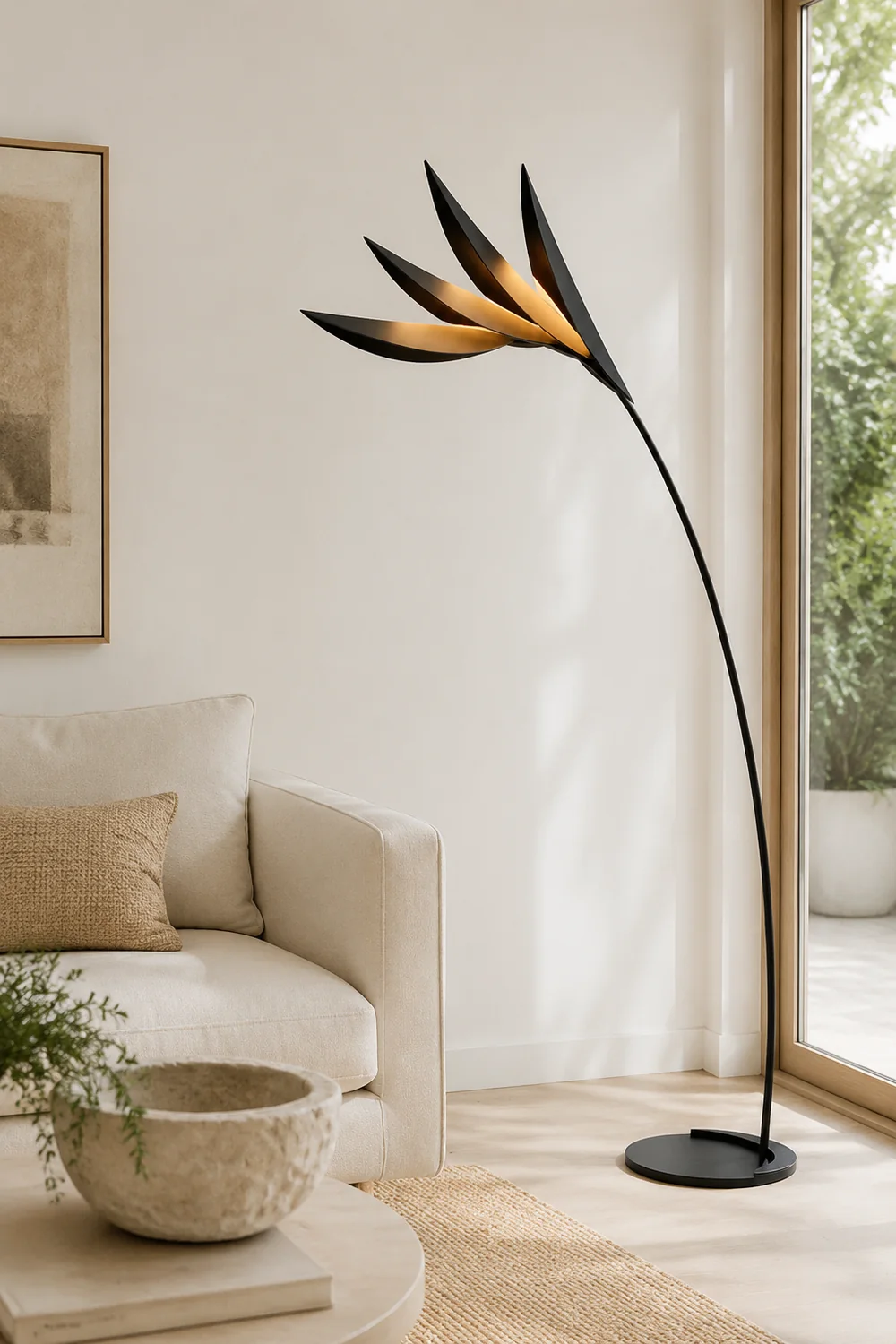 Clifford Modern Leaf Floor Lamp, Black, Metal, Living Room - Lumpaz