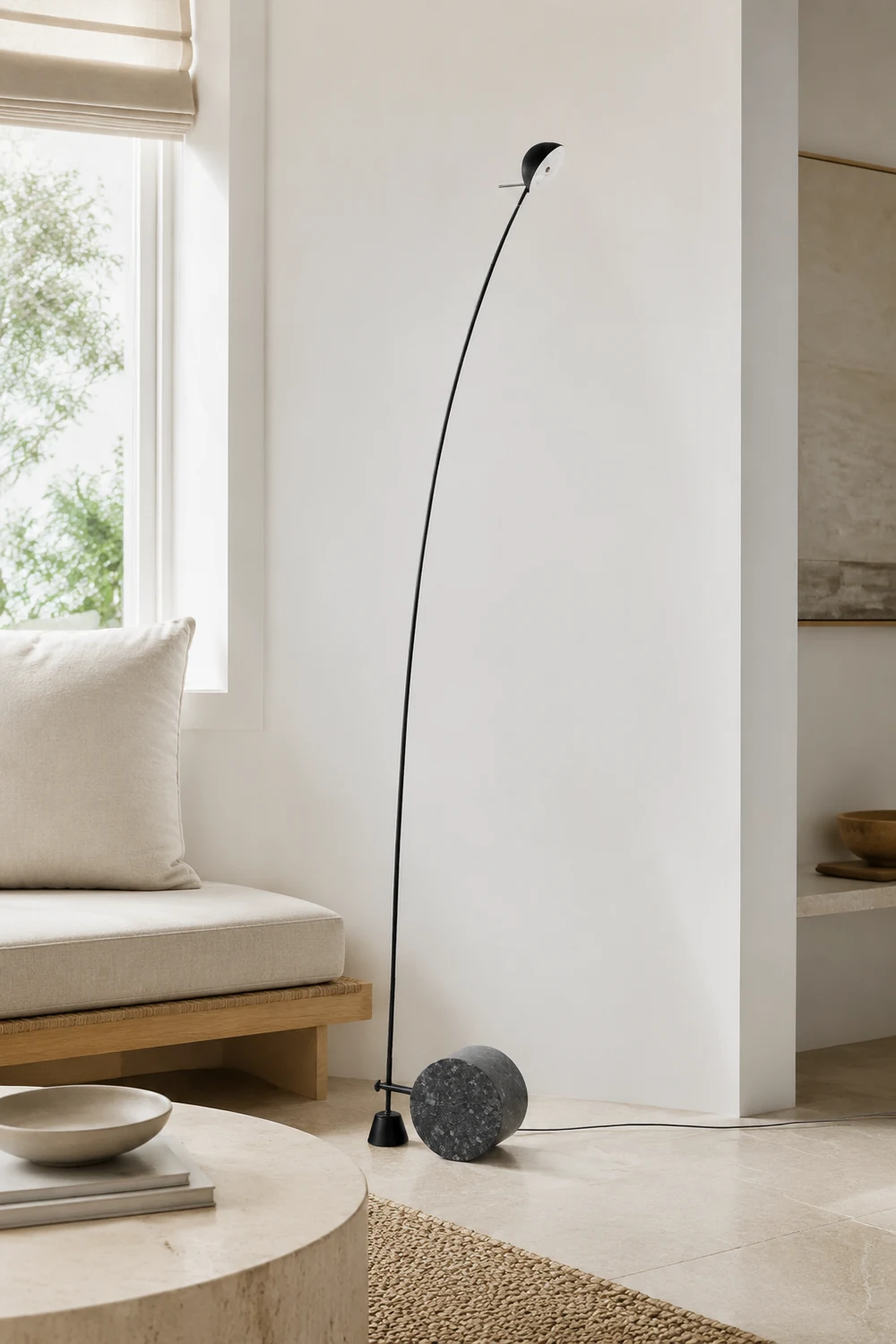 Salgado Nordic Gray Arc LED Floor Lamp, Marble & Metal - Lumpaz