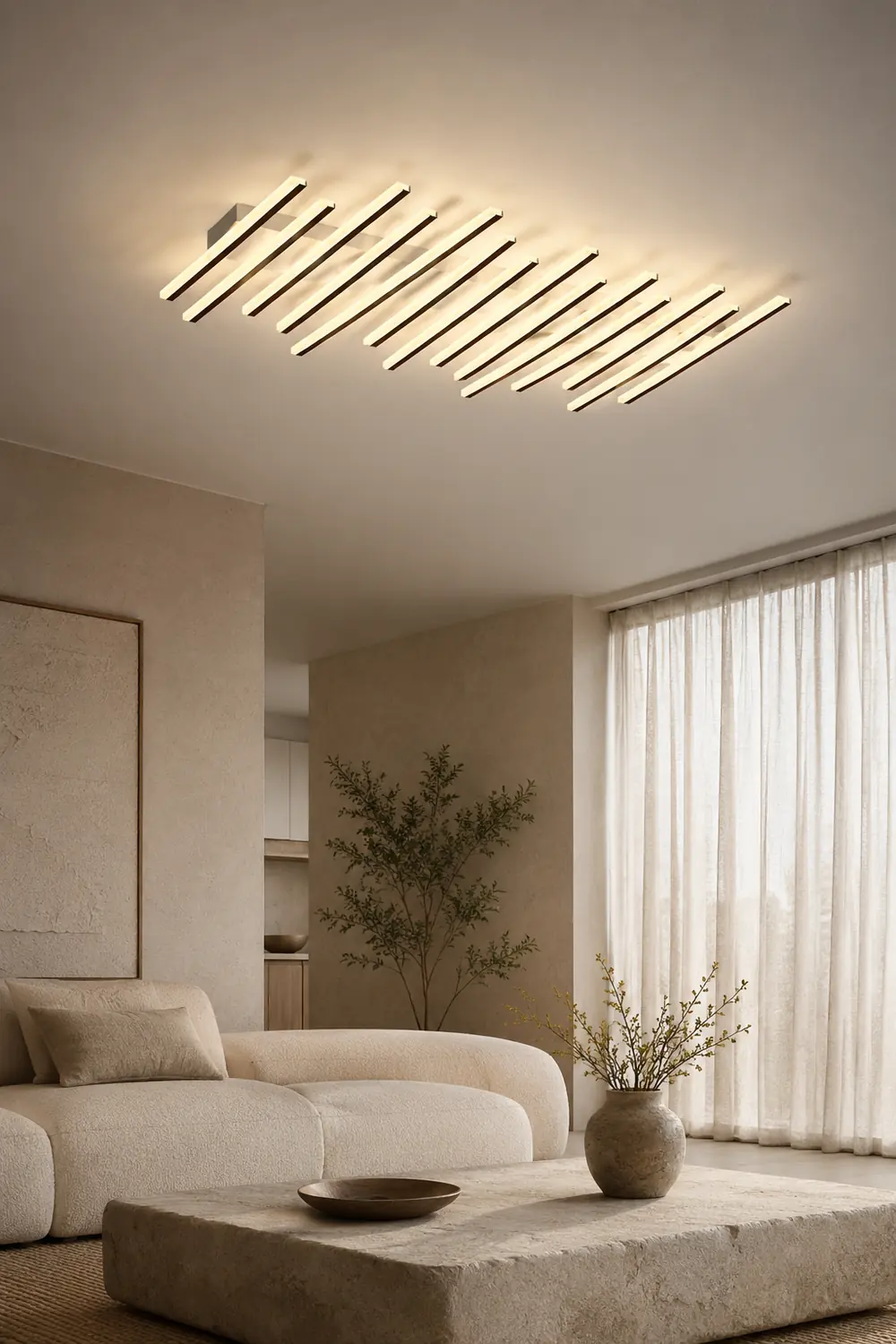 Quinn Flush Mount Ceiling Light Linear Modern, Metal, Black, Living Room - Lumpaz