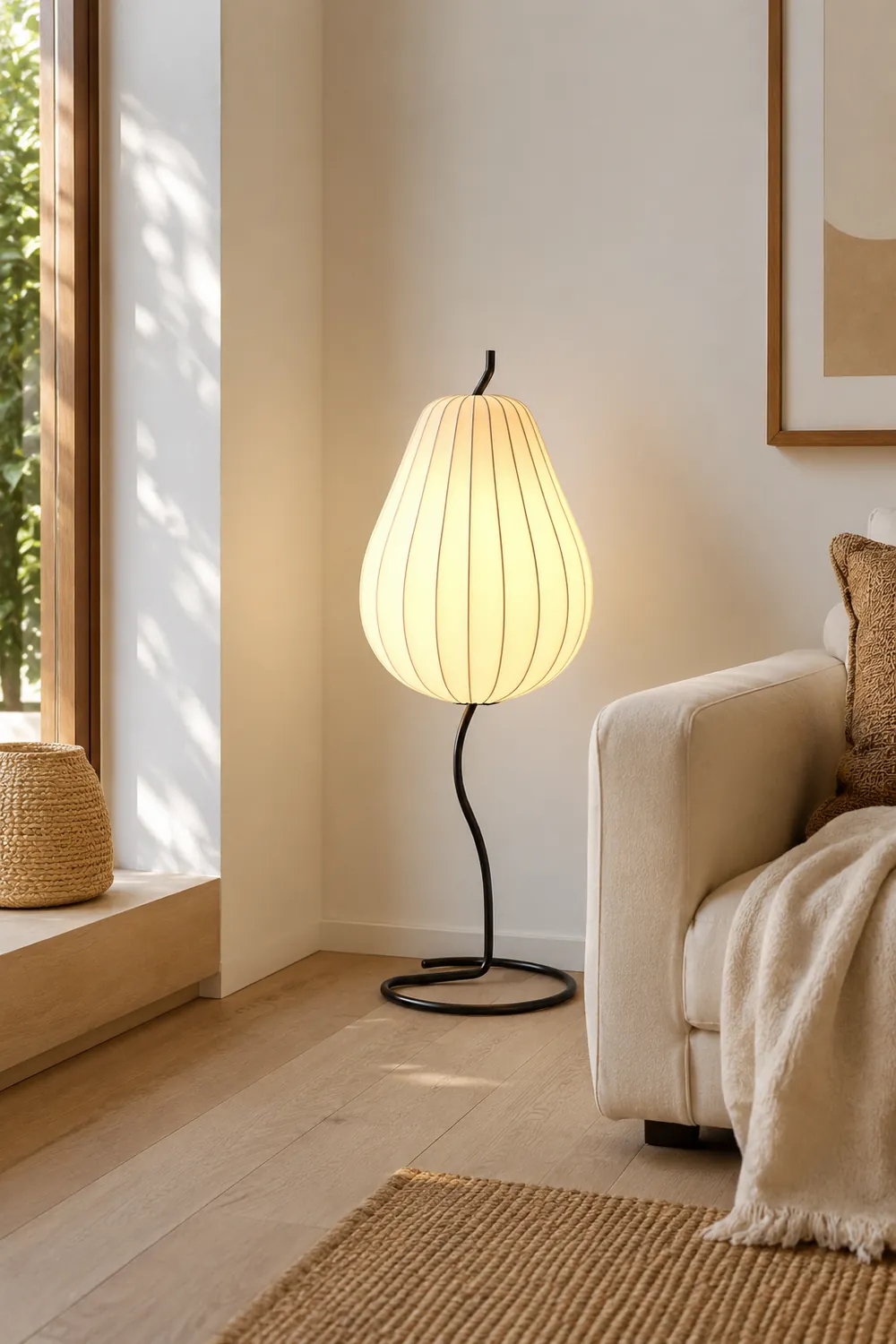 Renée Retro Pear Shaped Fabric Meta Floor Lamp - Lumpaz