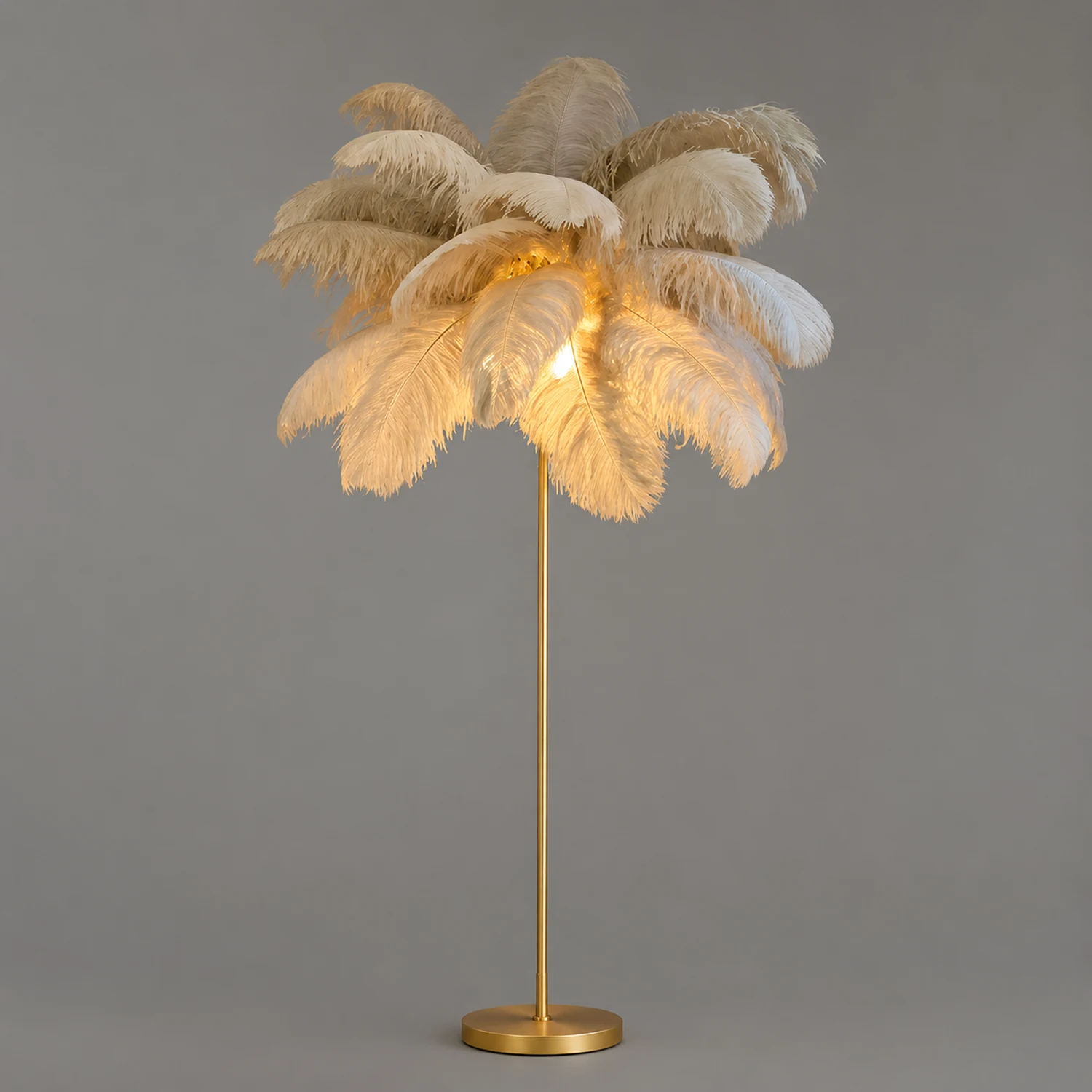 O'Moore Modern Floor Lamp, Natural Ostrich Feather & Metal Stand - Lumpaz