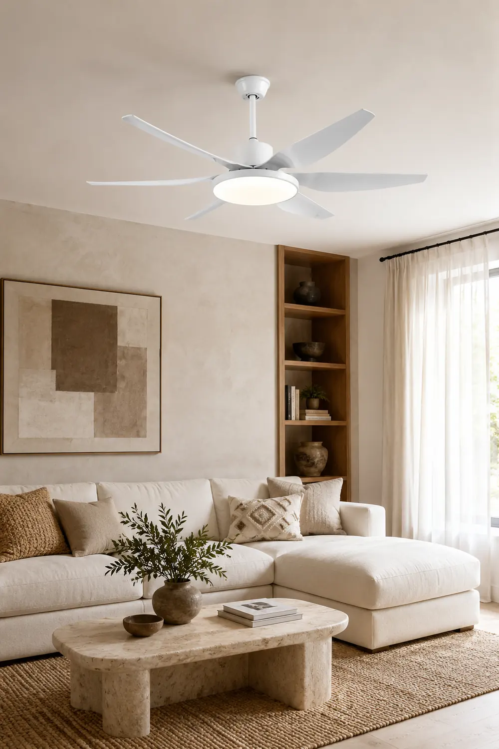 Haydn Basic Modern 6-Blade DC Ceiling Fan with Light, Black & White, 51'' - Lumpaz