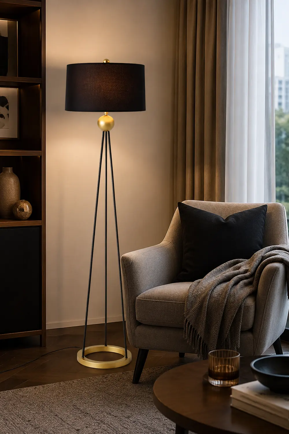 Salgado Modern Tripod Metal Floor Lamp, Black - Lumpaz