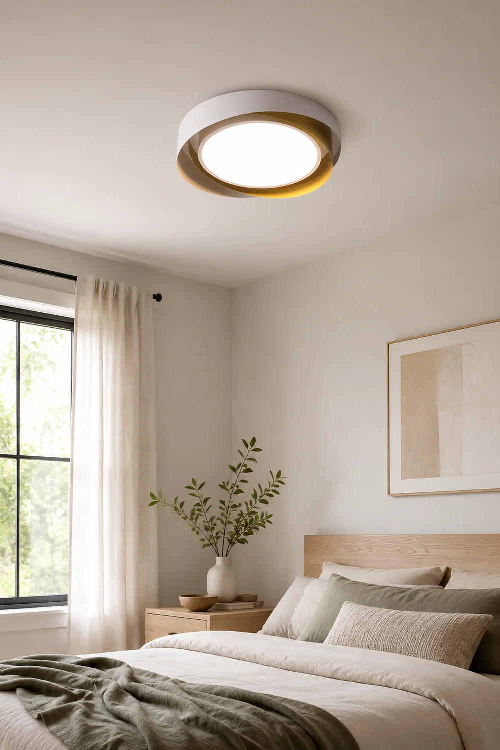 Quinn Modern Geometric Metal/Acrylic Flush Mount Ceiling Light, White/Gold - Lumpaz