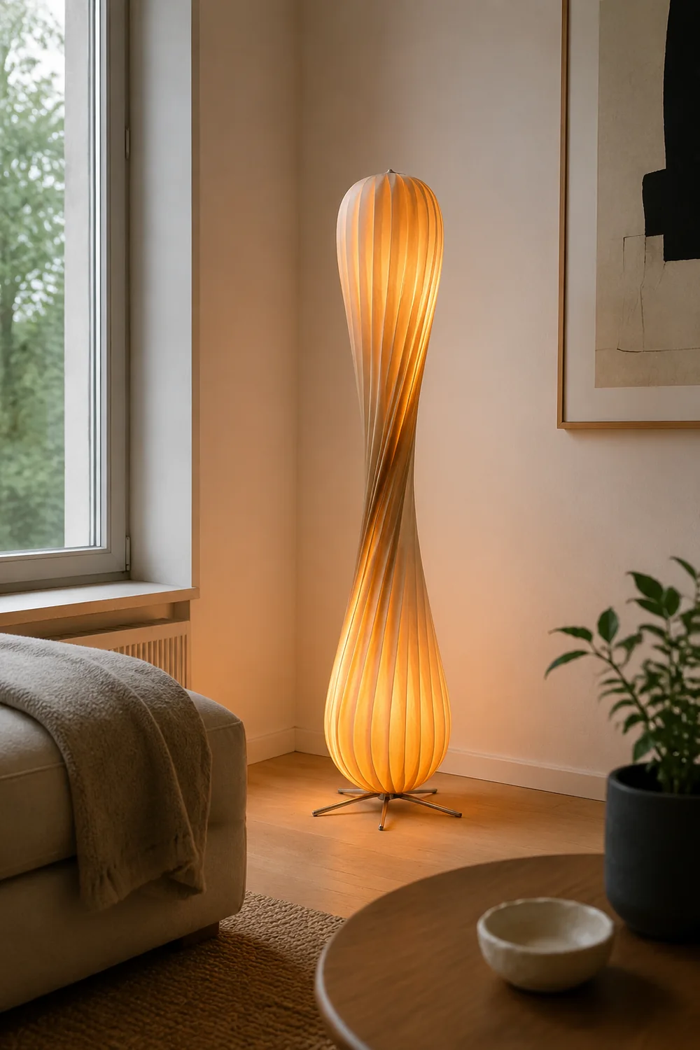 Ozawa Modern Twisted Wood Floor Lamp Wood Color - Lumpaz