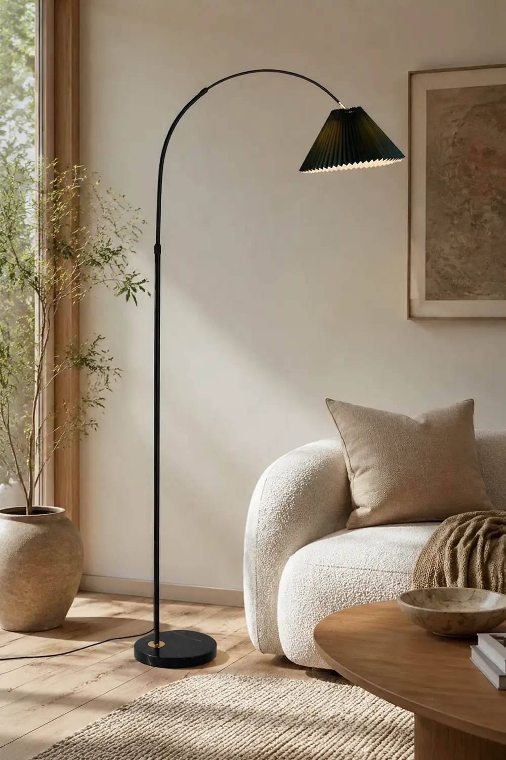Eryn Floor Lamp Pleated Arc Nordic/Modern, Metal/Fabric, Multi-color, Study - Lumpaz