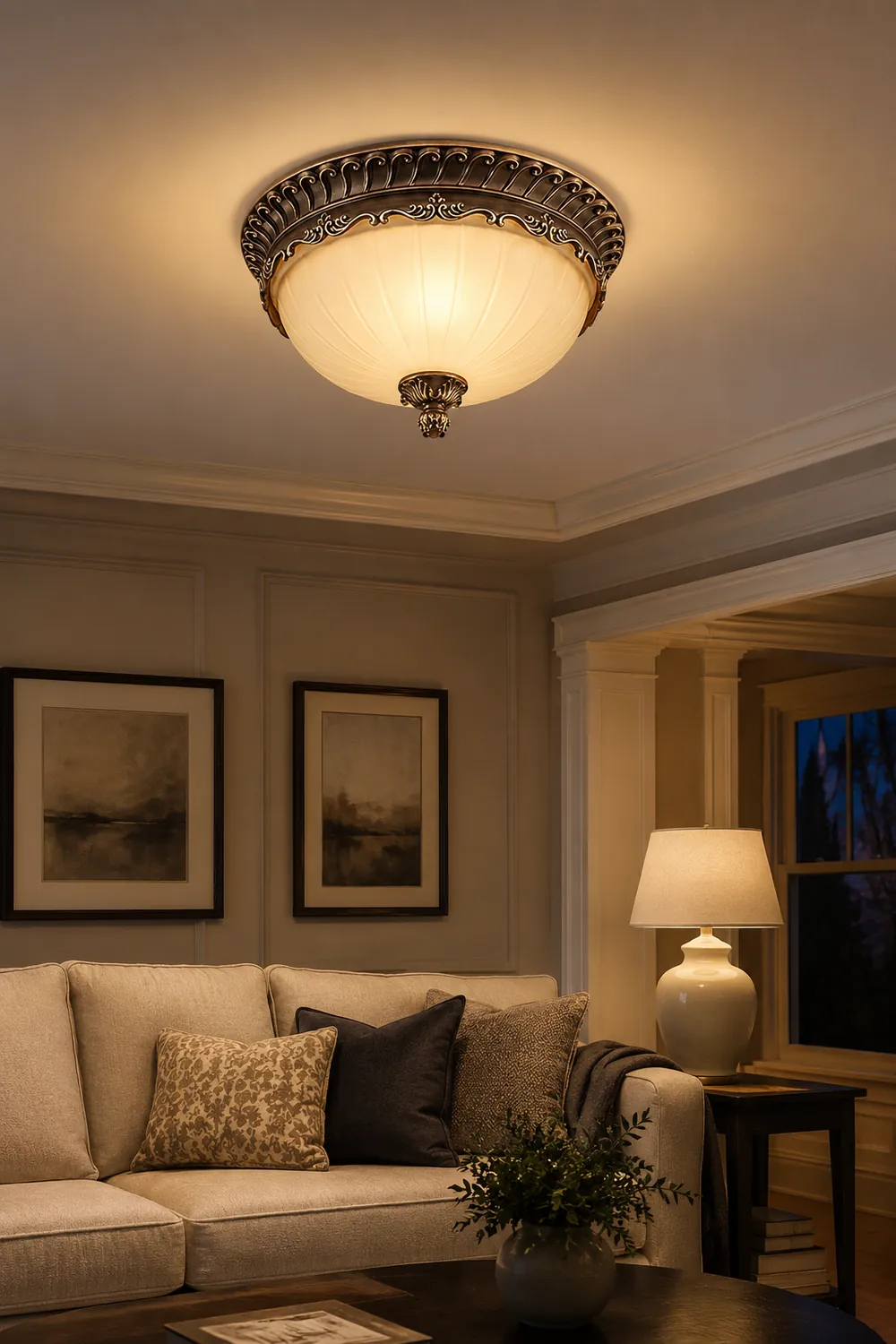 Arisha Retro Semicircular Metal/Glass Flush Mount Ceiling Light, Bronze - Lumpaz