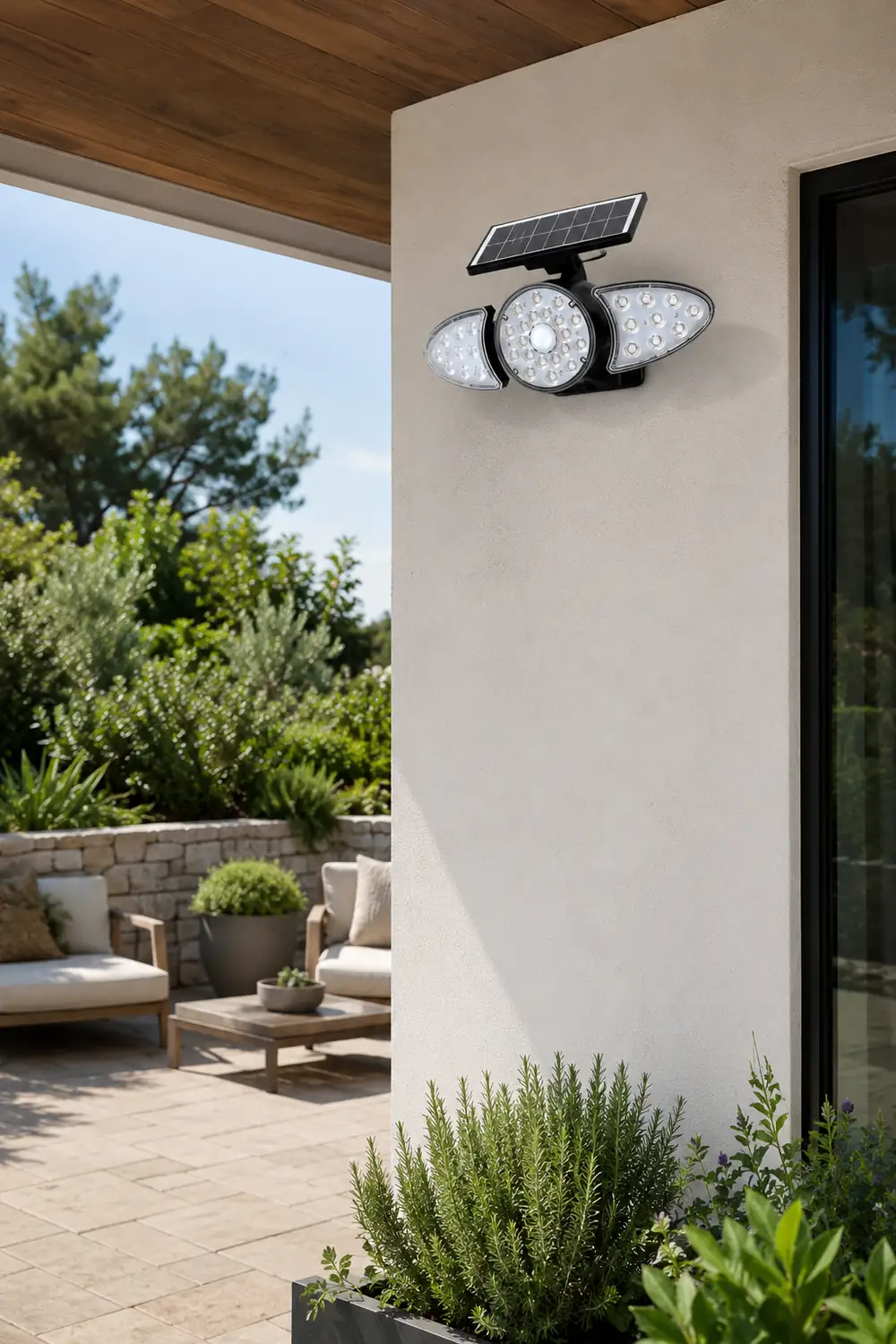 Solar Motion Security Light 3-Head Outdoor LED Wall Fixture with Motion Sensor - Lumpaz
