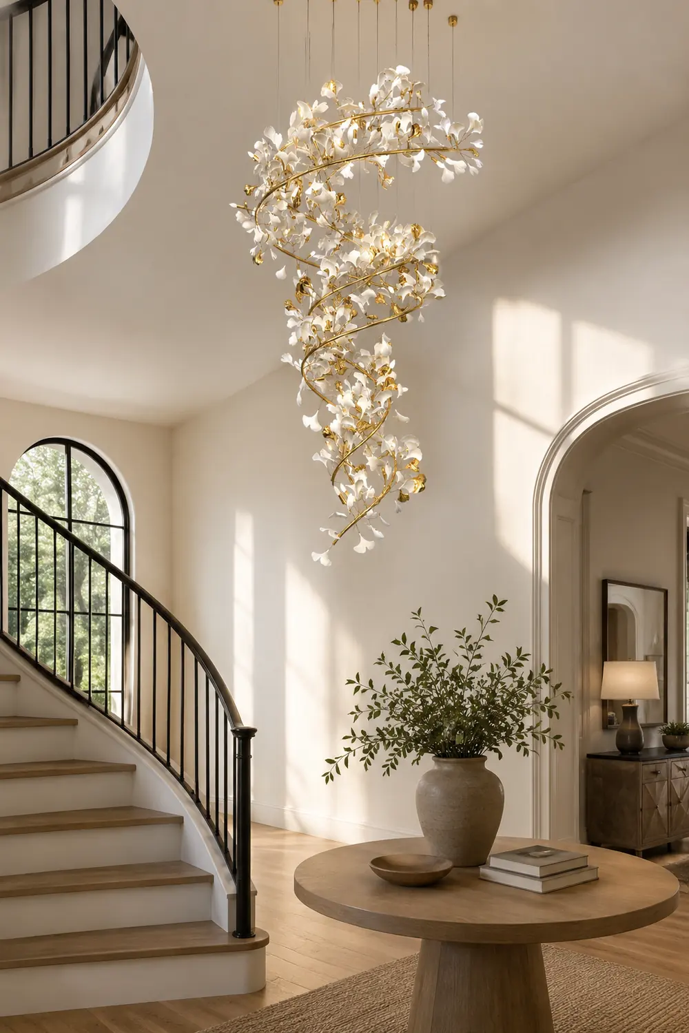 Ophelia AntGlo Modern Gold Staircase Chandelier, Metal & Ceramic - Lumpaz