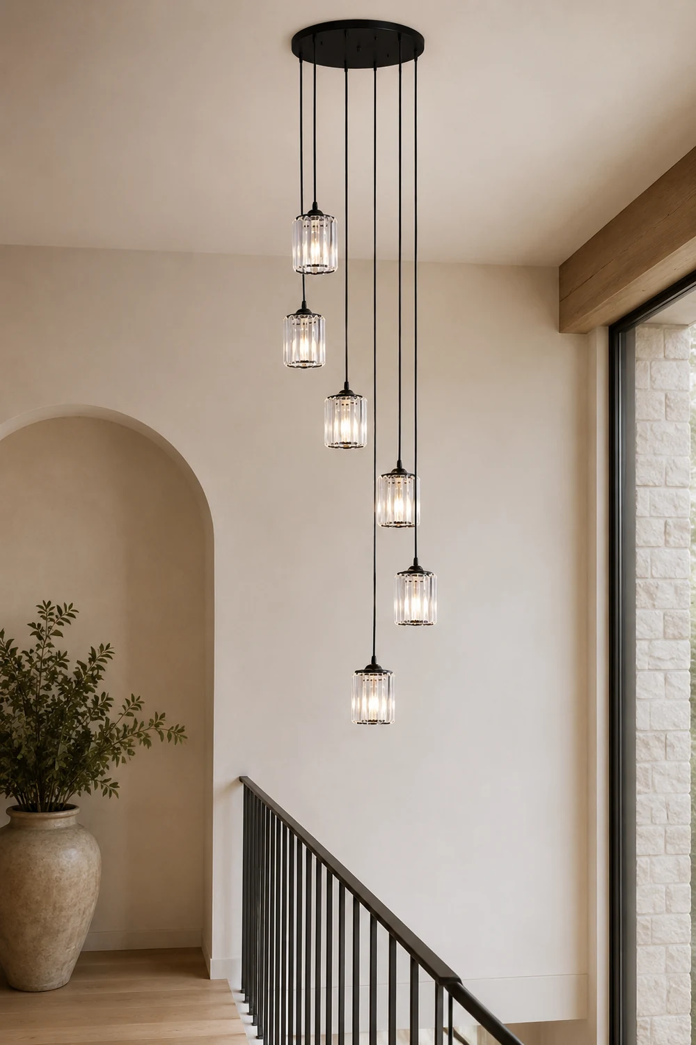Kristy Modern Minimalist Metal/Glass Chandelier Black Living Room - Lumpaz