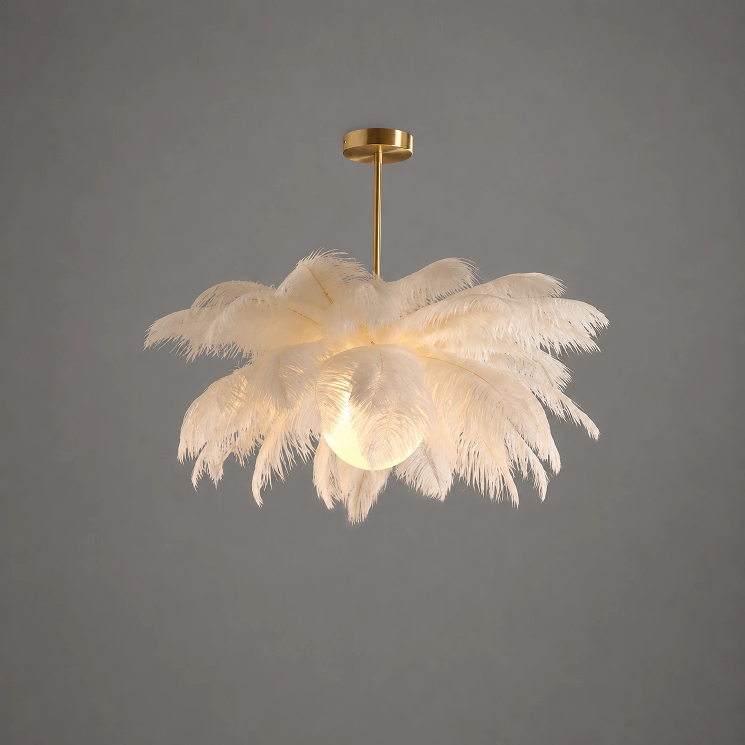 O'Moore Ostrich Contemporary Elegant Feather Chandelier, White - Lumpaz
