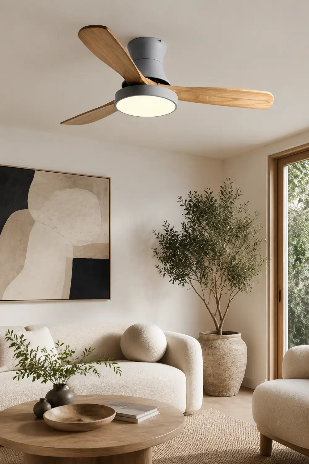Walters 3-Blade White & Gray Ceiling Fan with Light, Metal & Wood, DIA 52'' - Lumpaz