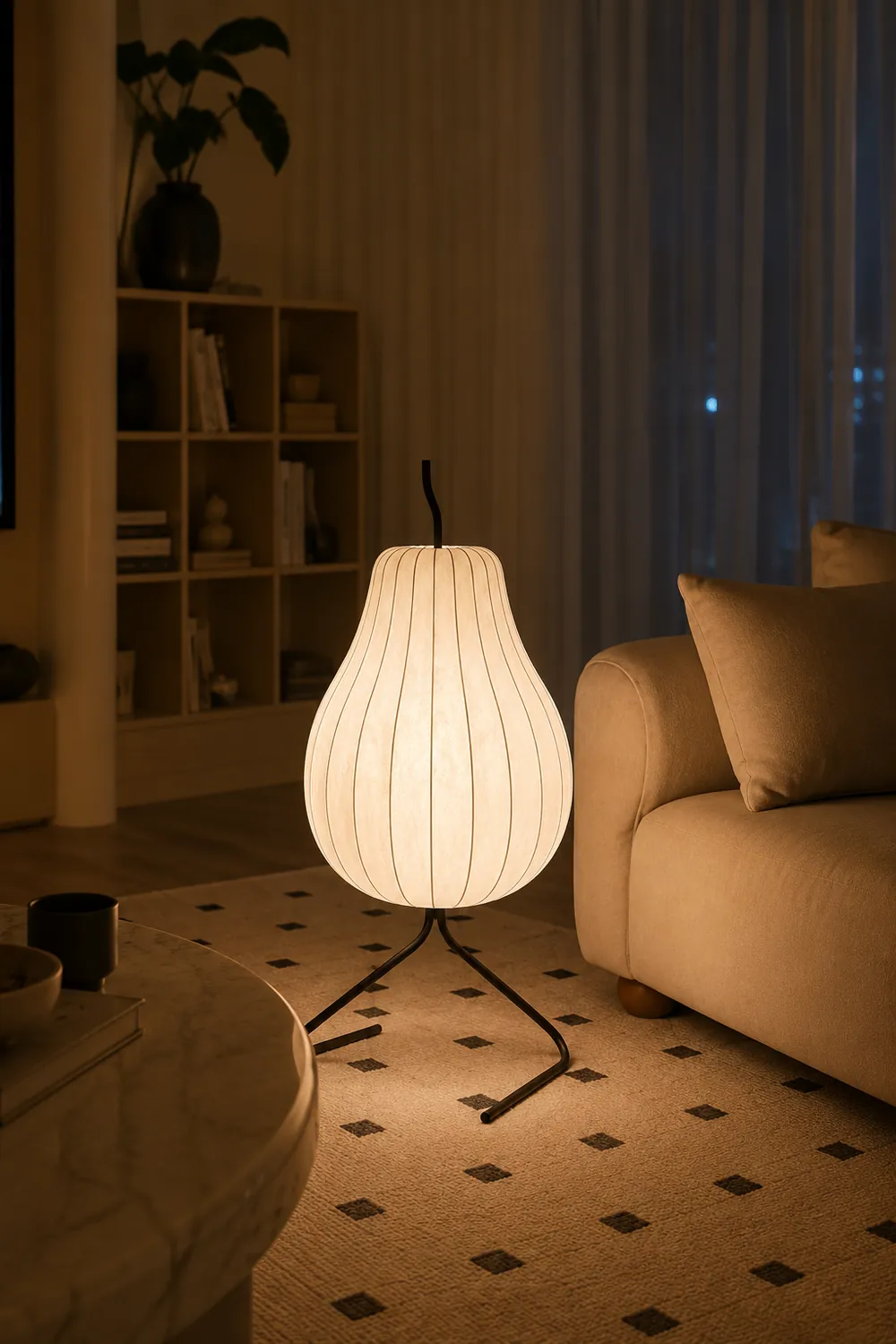 Renée Floor Lamp Pear Shaped Unique Art Deco, Fabric/Metal, Living Room - Lumpaz