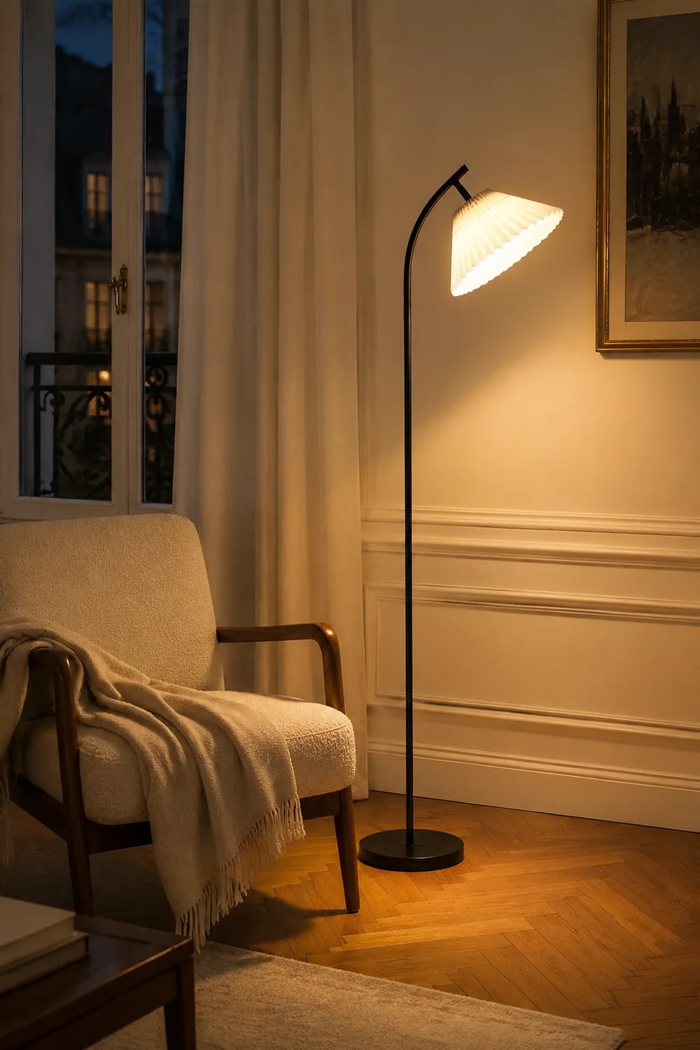 Ozawa Modern Arc Pleated Metal Fabric Floor Lamp, 3 Color - Lumpaz
