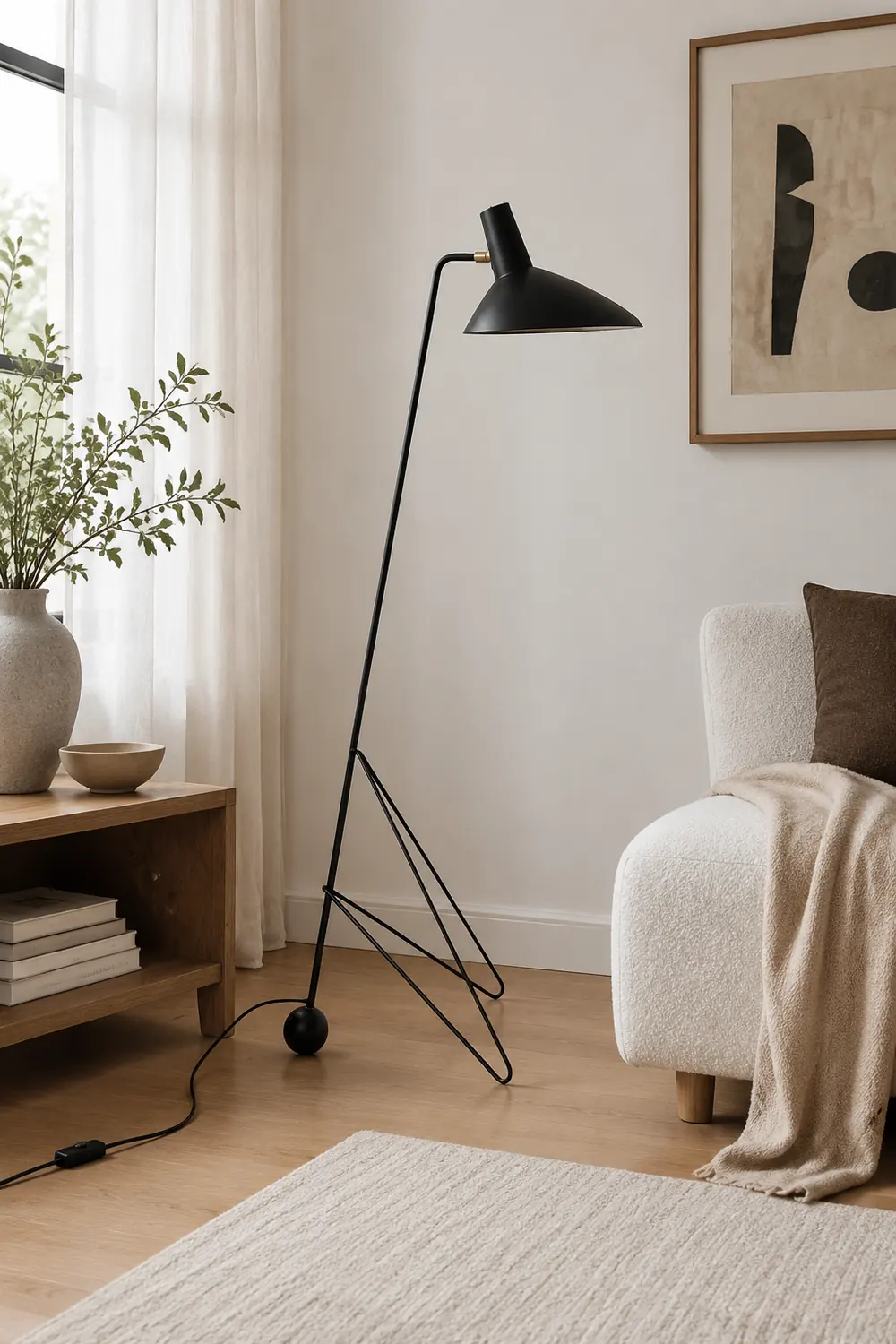 Salgado Modern Minimalist Geometric Tripod Metal Floor Lamp, Black - Lumpaz