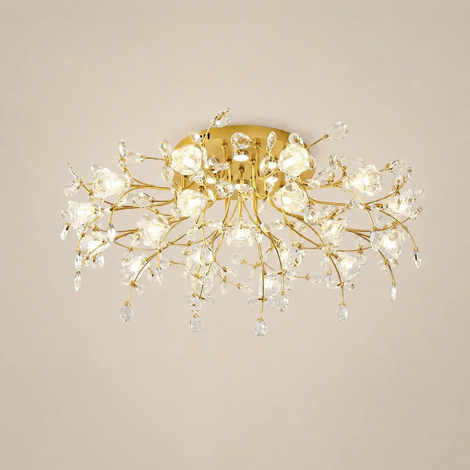 Lili Art Deco Elegant Flower Flush Mount Ceiling Lights, Gold - Lumpaz