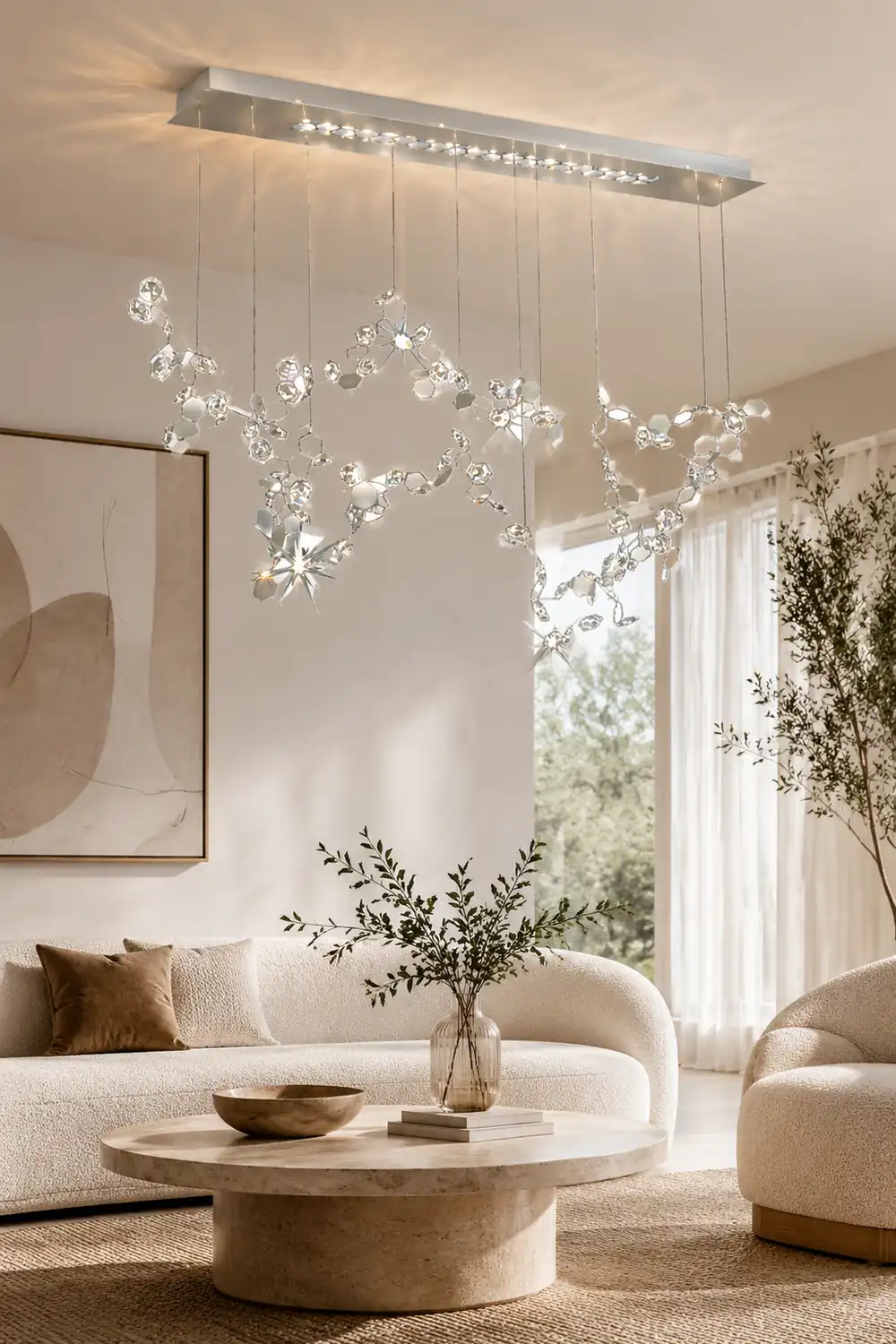 Ophelia Modern Sheet Crystal Chandelier, Silver, Living Room - Lumpaz