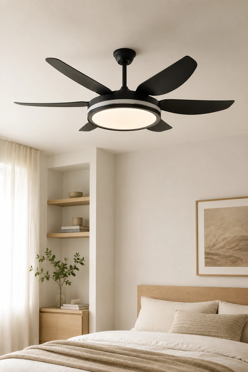 Haydn 6-Blade Modern Basic DC Ceiling Fan with Light, Black & White, 51'' - Lumpaz