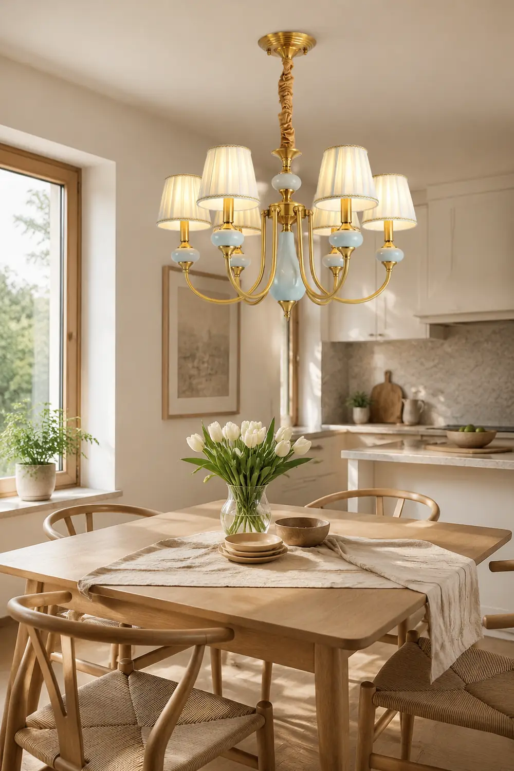 Alessio Retro Elegant Fabric Chandelier, Beige/Blue - Lumpaz