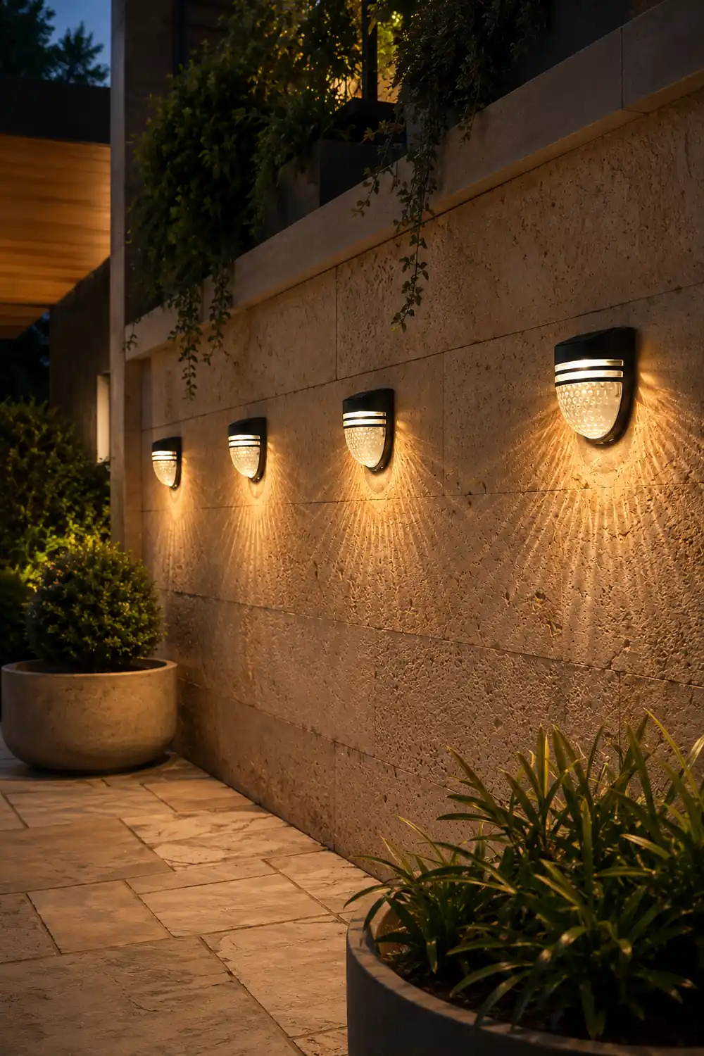 Modern Solar-Powered Black Wall Fence Lights, 4-Pack - Lumpaz