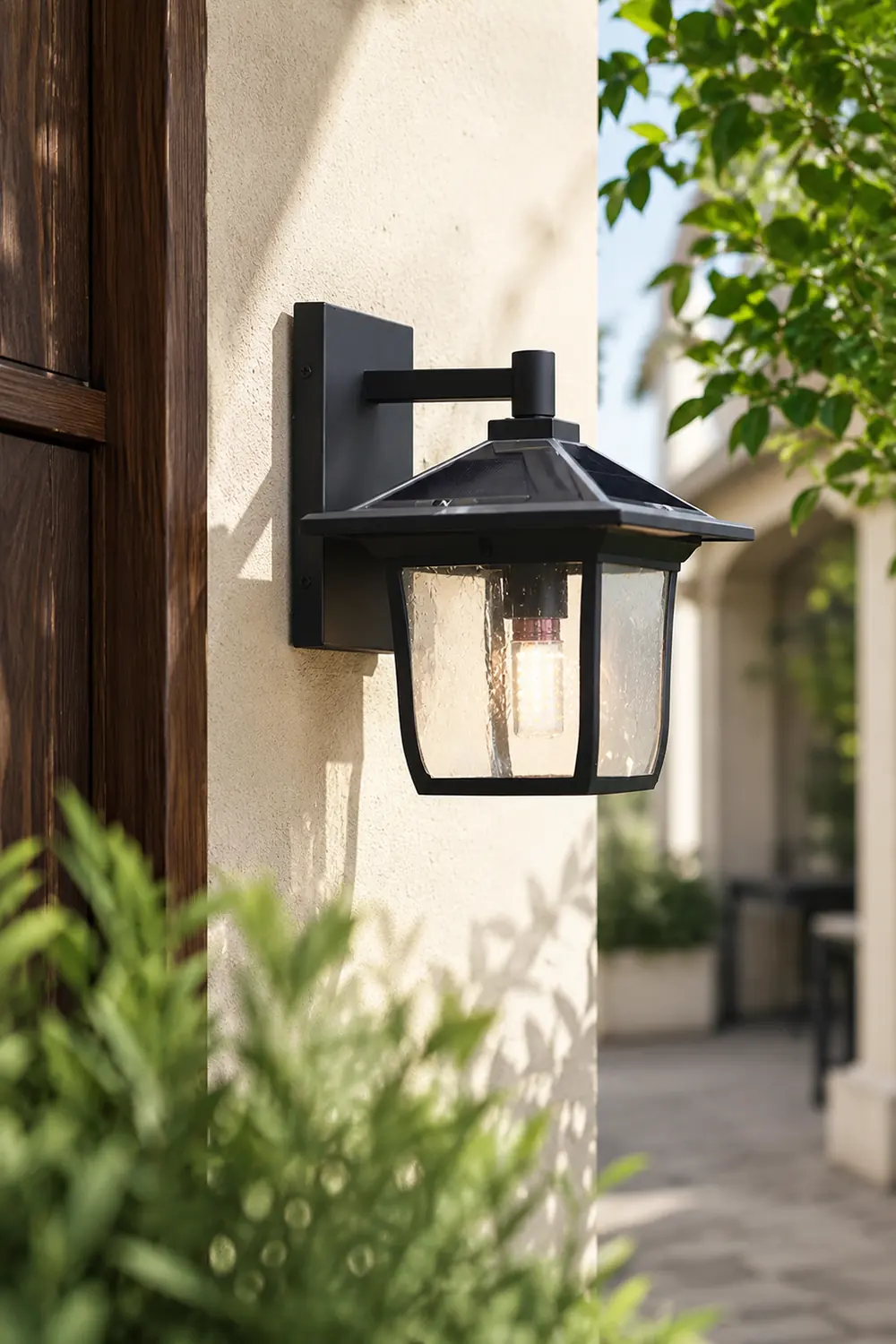 Square Waterproof Aluminum Glass Black Retro Solar Outdoor Wall Lights - Lumpaz