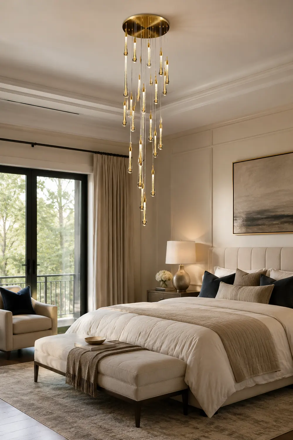 Hailie Modern Teardrop Metal Crystal Chandelier Gold Corridor - Lumpaz