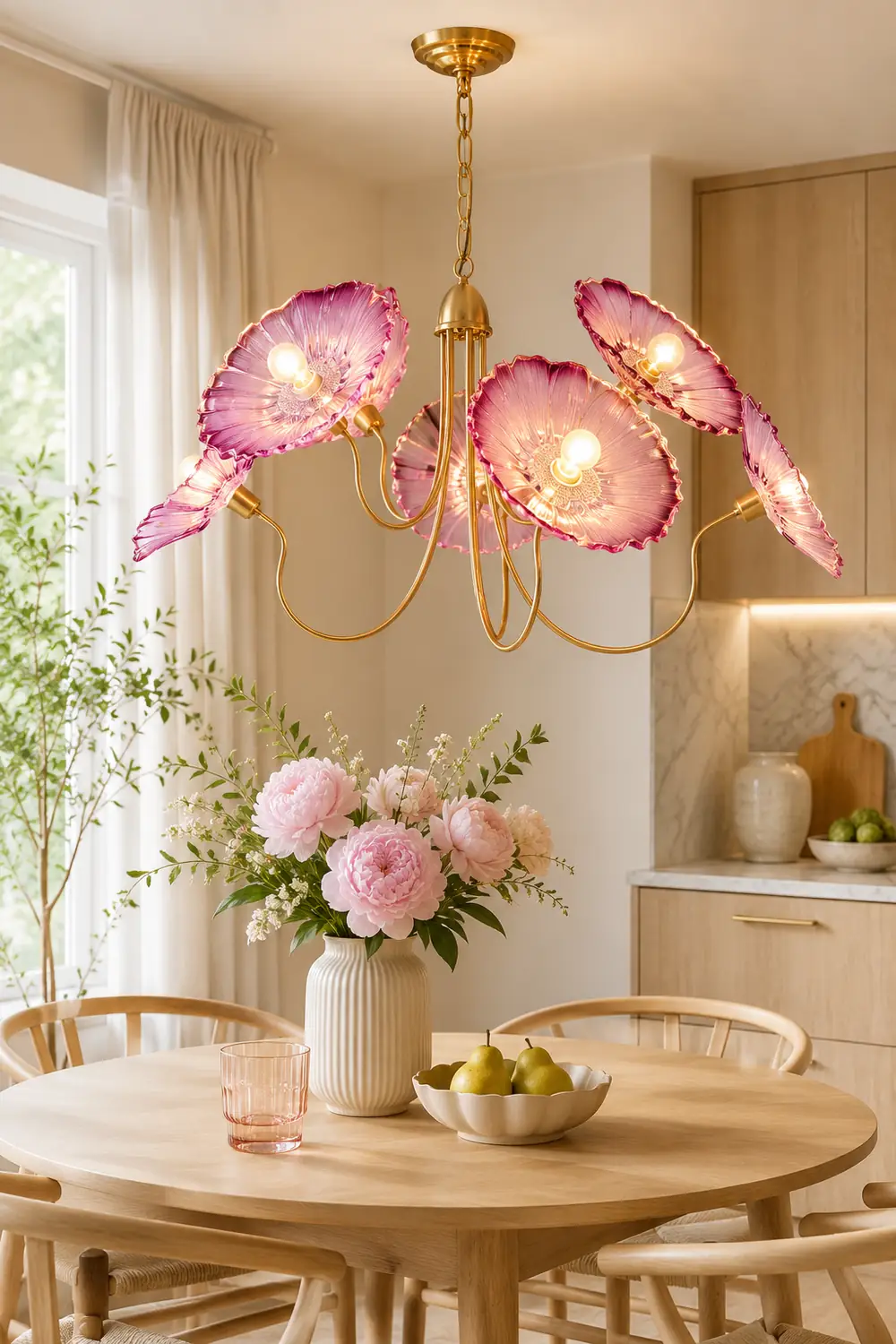 Bella Modern Flower Art Deco Metal/Glass Chandelier Pink Bedroom - Lumpaz