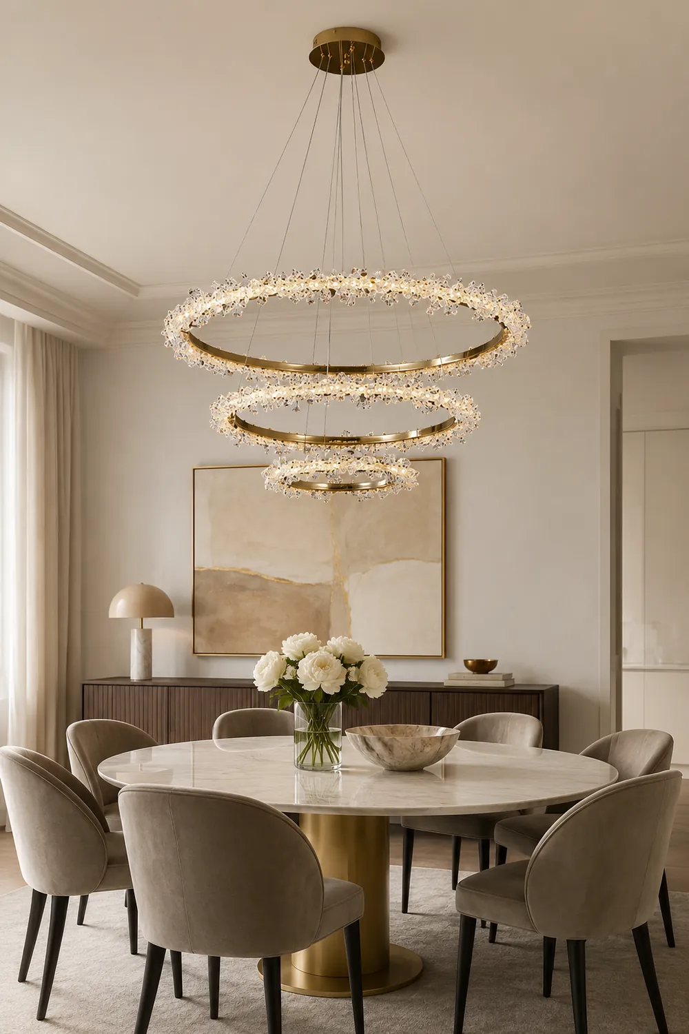 Kristy Pendant Light Ring Luxury, Crystal/Metal, Gold, Bedroom - Lumpaz