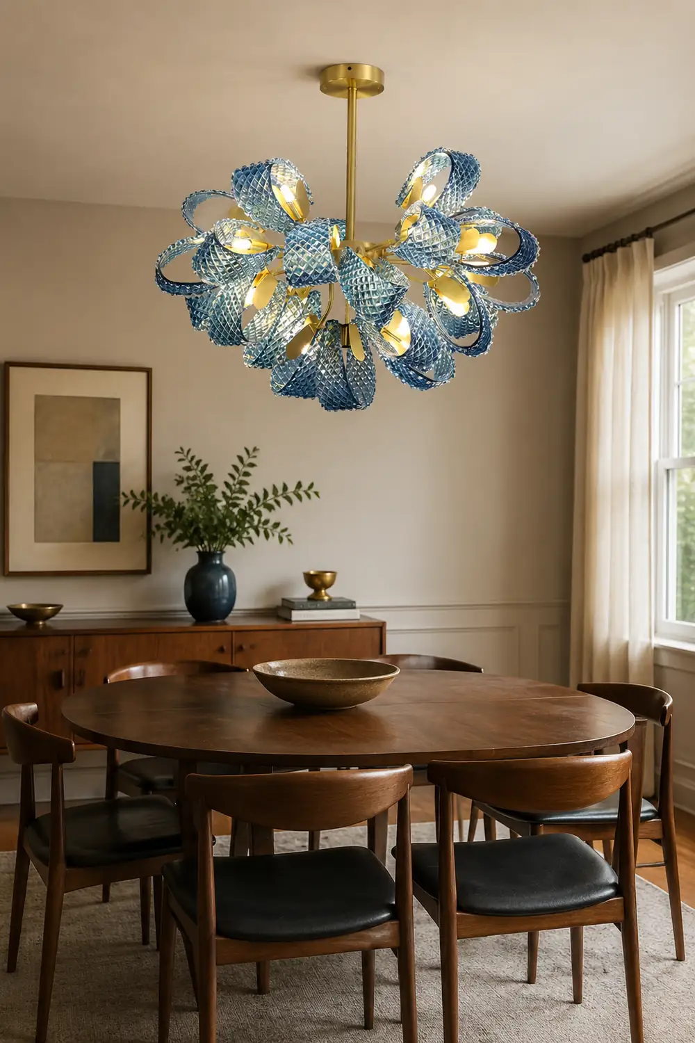 Hailie Vintage Art Deco Blue Glass Chandelier Living Room - Lumpaz