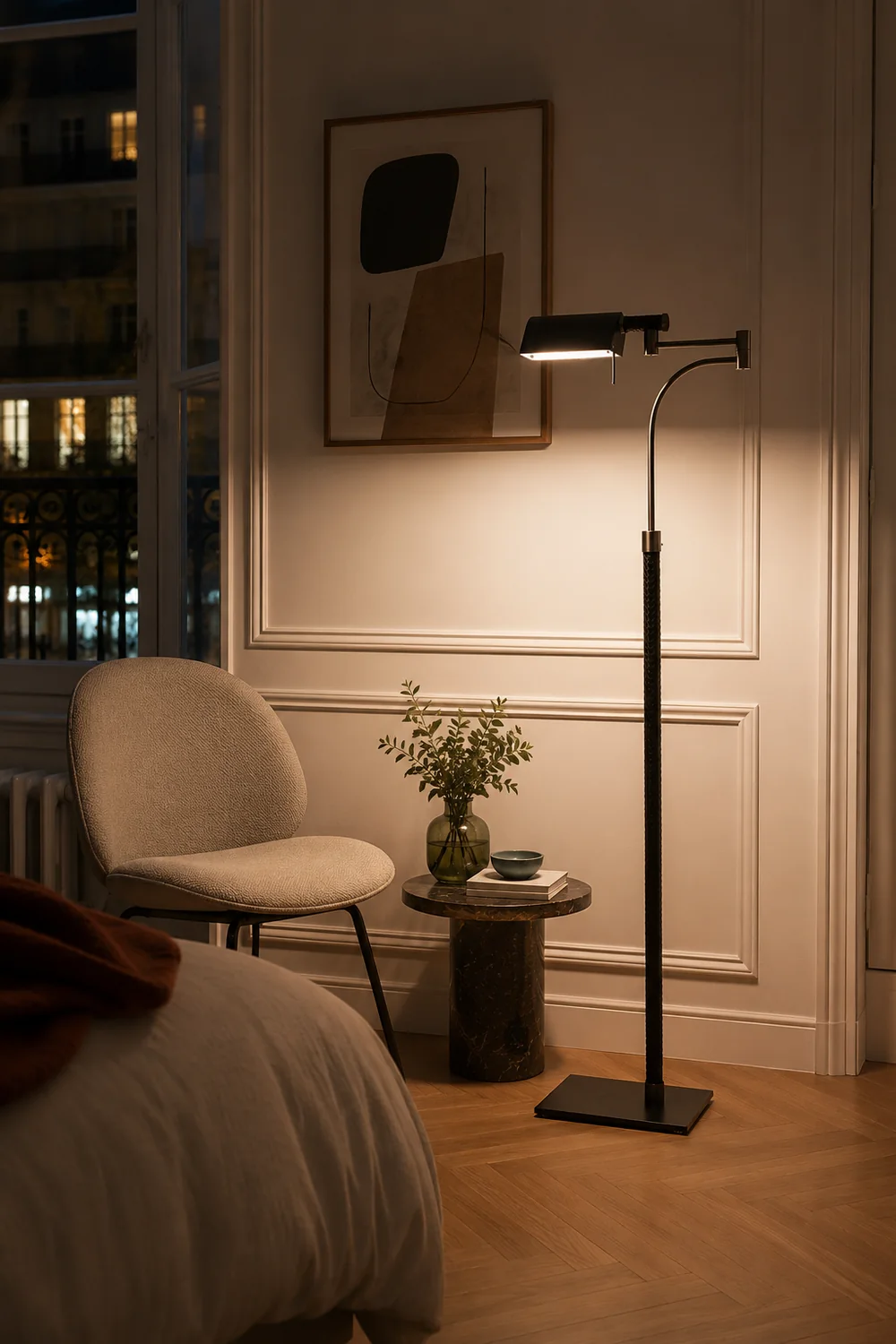 Salgado Design Modern Black Floor Lamp, Leather & Metal - Lumpaz