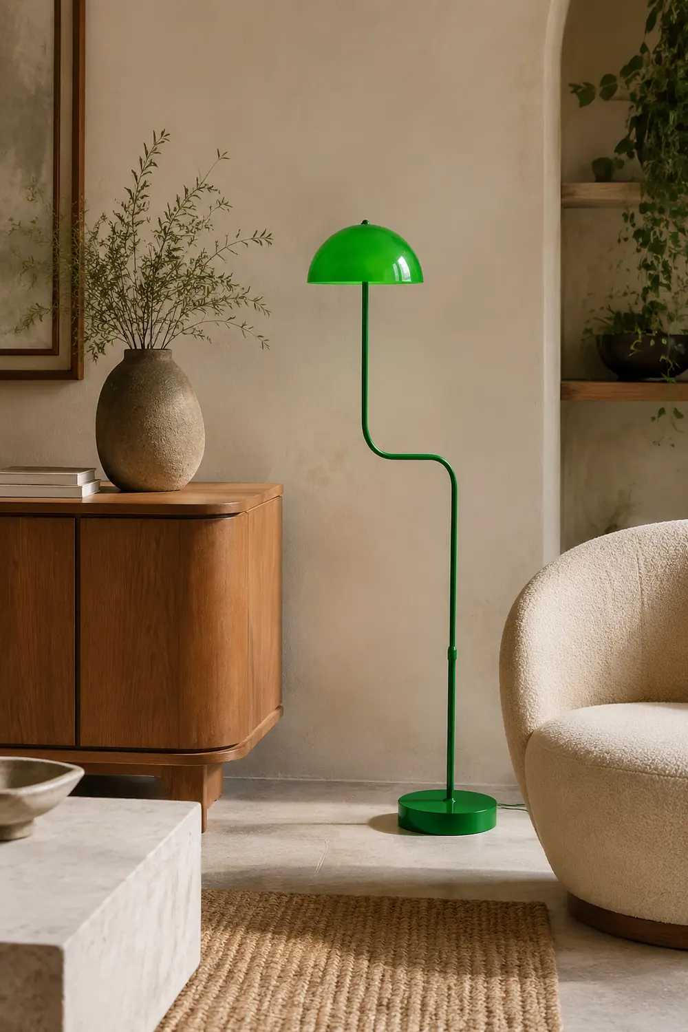 Salgado Floor Lamp Mushroom Middle Ancient, Arc Metal, Green, Dining Room - Lumpaz