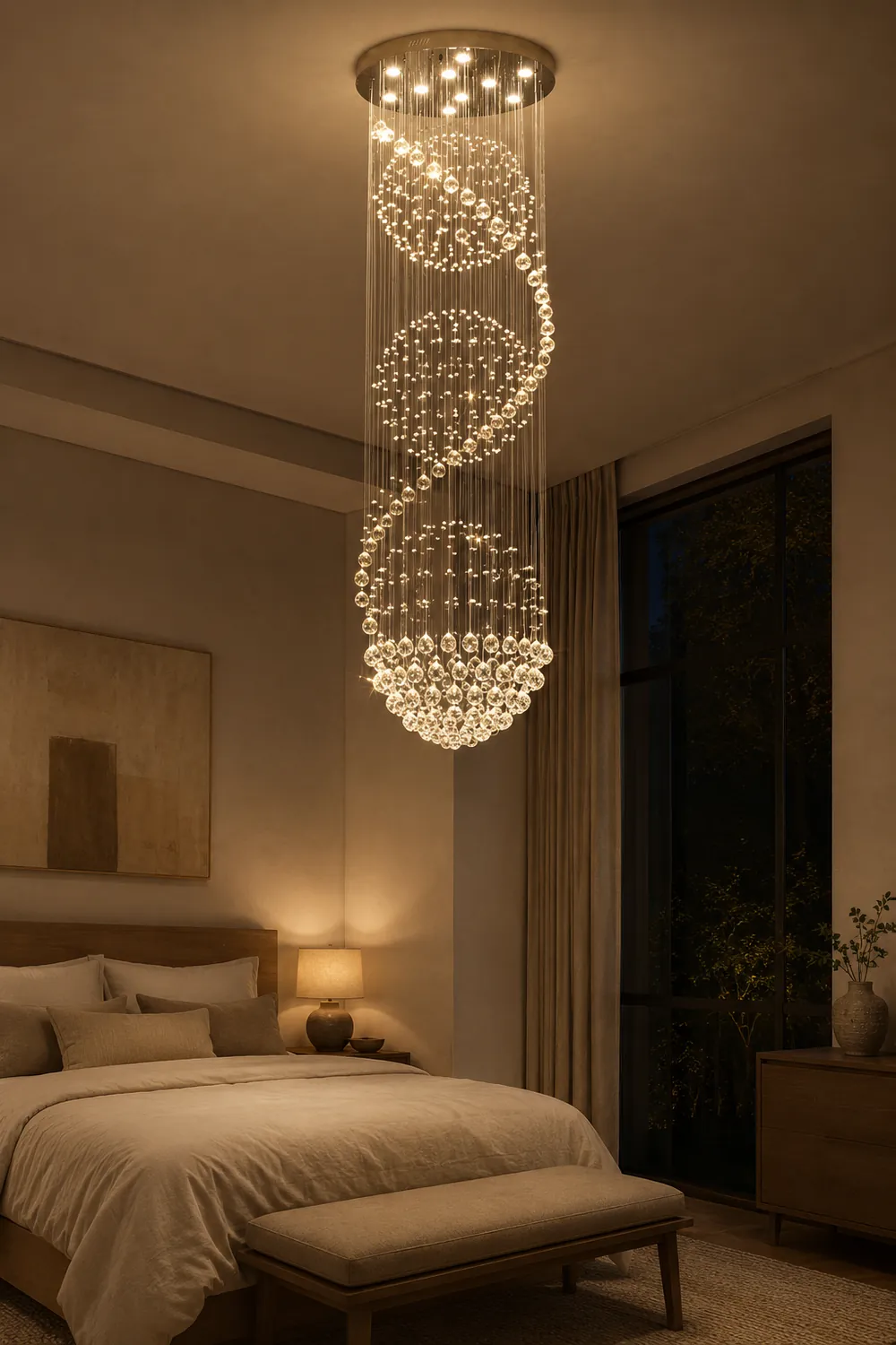Hailie Luxury Spiral Cascading Crystal Chandelier, Chrome - Lumpaz
