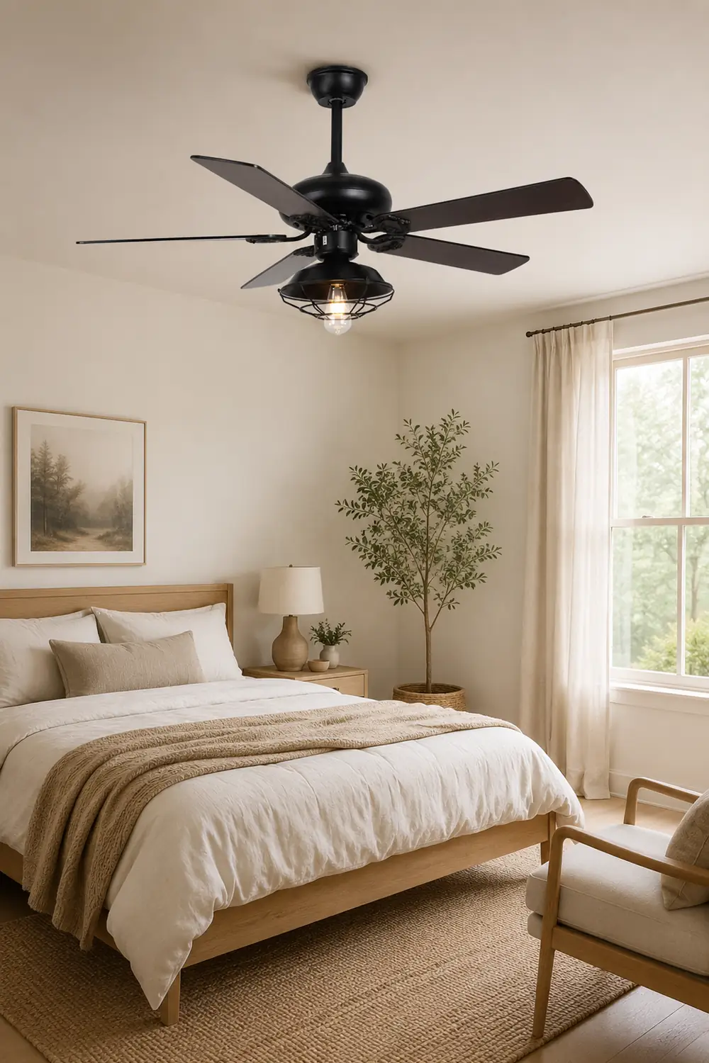 Alessio Industrial 5-Blade Black Ceiling Fan with Light, 4 Style, DIA 42.1'' - Lumpaz