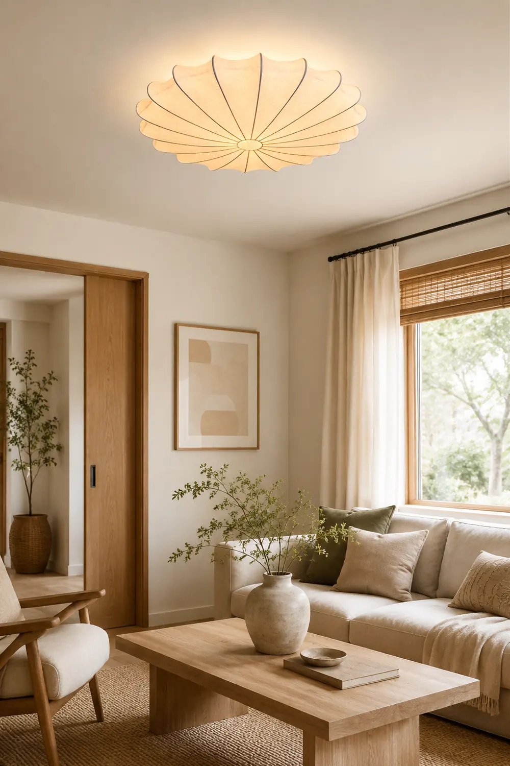 Renée Modern Elagant Round Metal/Fabric Flush Mount Ceiling Light, White - Lumpaz
