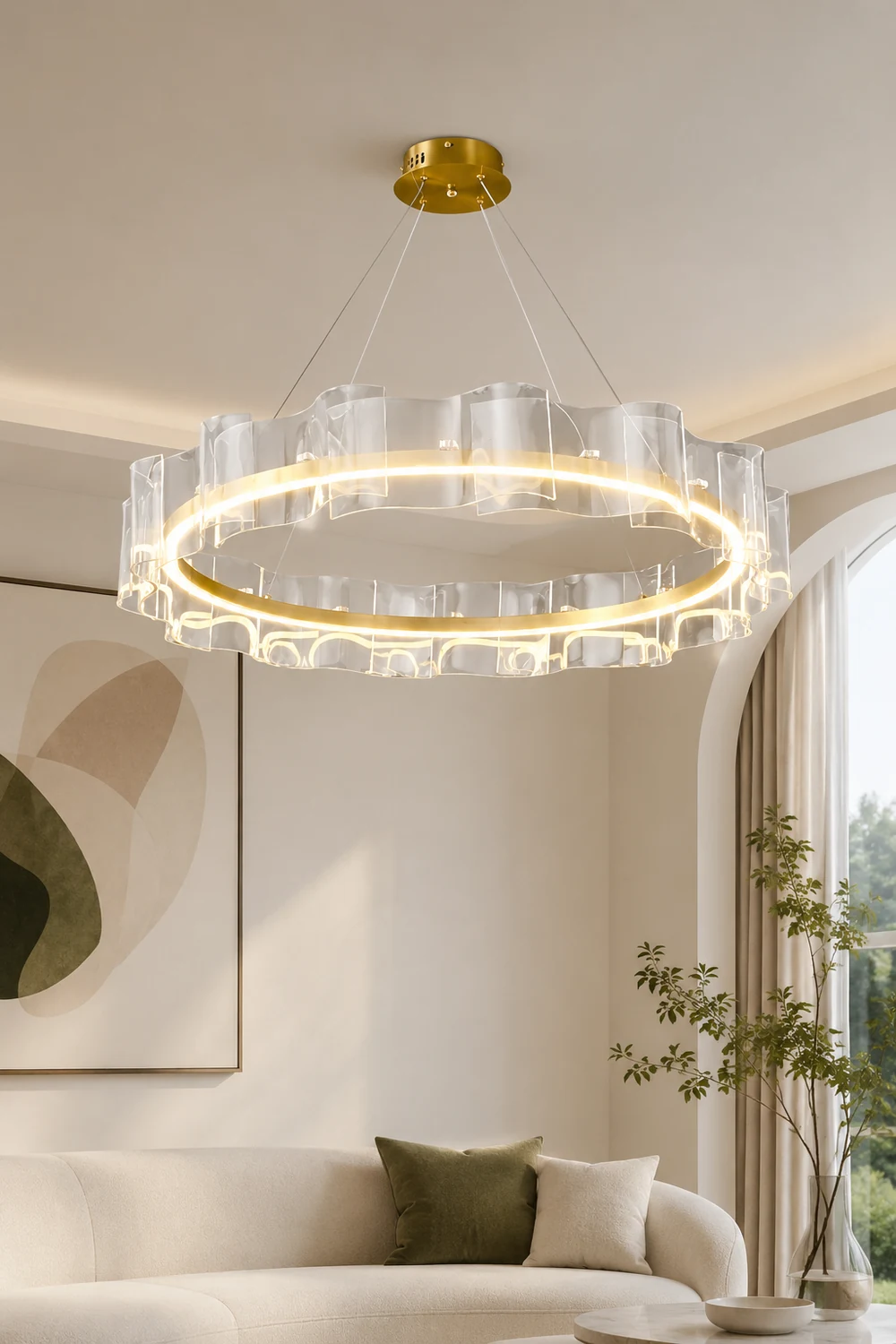 Evette Creative Ring Metal/Arcylic Pendant Light, Gold - Lumpaz
