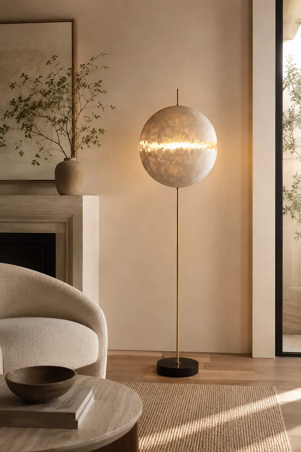 Elif Modern Moon Globe Metal Resinn Floor Lamp, Gold/Silver - Lumpaz