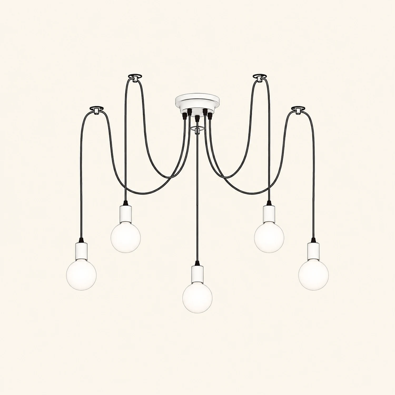 Alessio Retro Country LED Spider Chandelier, Black/White - Lumpaz