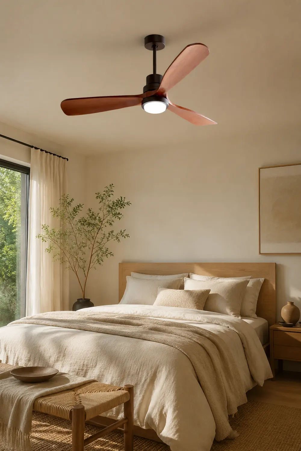 Haydn 3-Blade Modern DC Ceiling Fan Light, Black & Wood, 52'' - Lumpaz