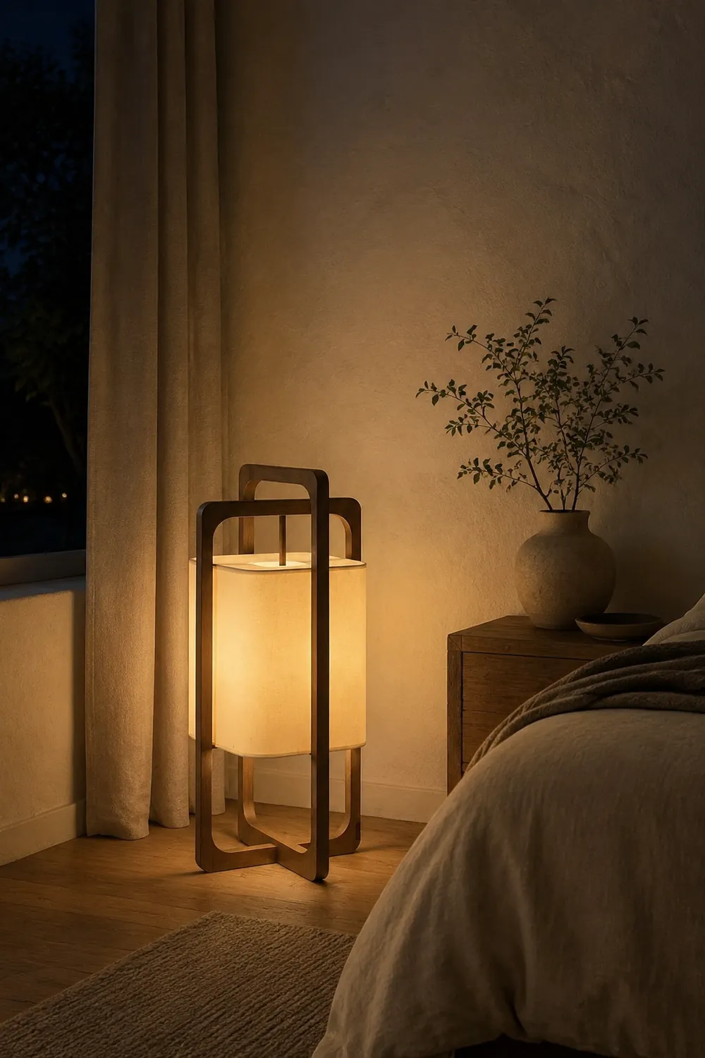 Ozawa Retro Rectangular Wood Fabric Floor Lamp - Lumpaz