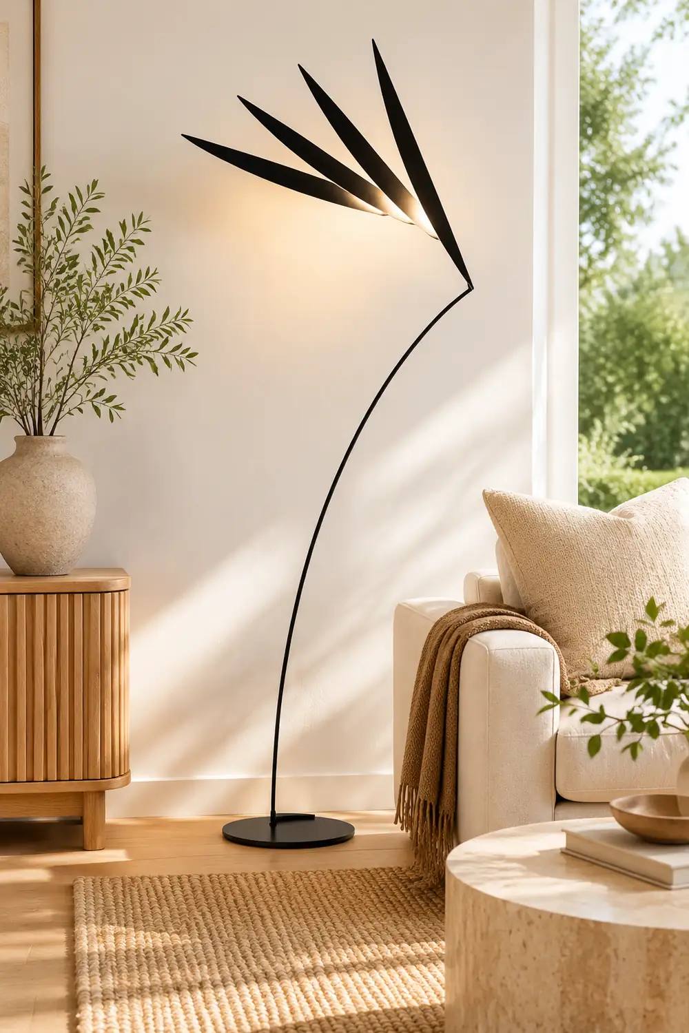 Salgado Leaf Metal/Acrylic Long Arm Floor Lamp, Living Room - Lumpaz