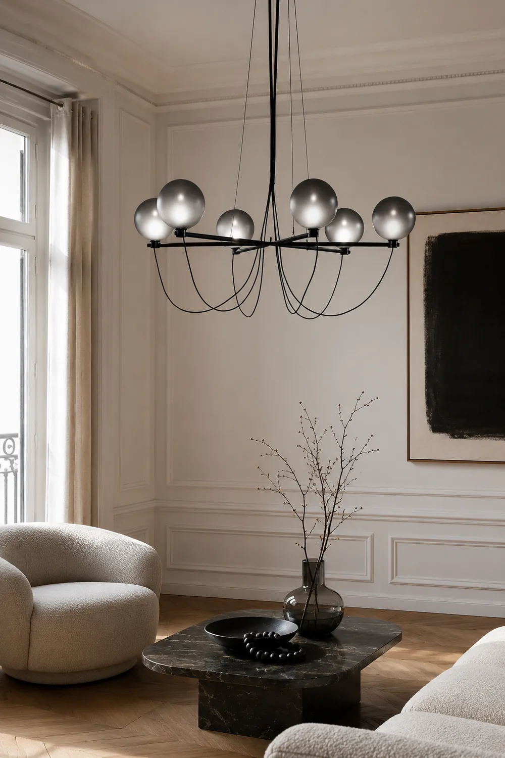 Valentina Nordic Modern Glass Ball Chandelier, Smoke Gray/Blue - Lumpaz