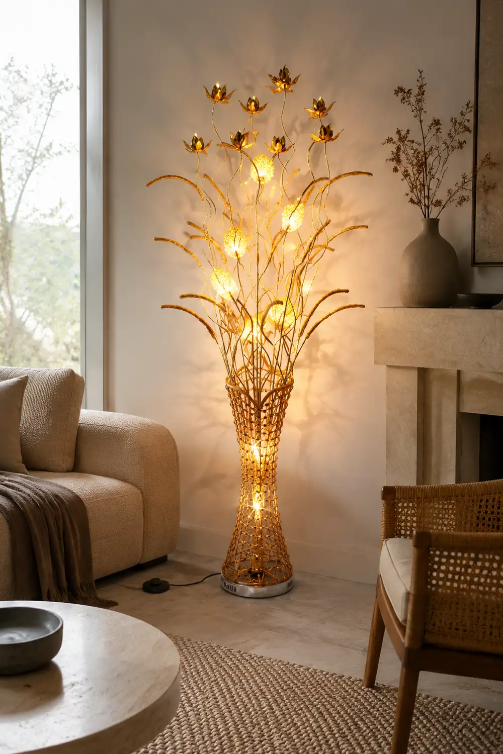 Bella Art Deco Vase Gold Metal Floor Lamp Living Room - Lumpaz