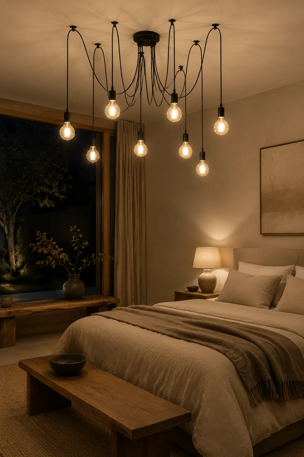 Alessio Retro Country LED Spider Chandelier, Black/White - Lumpaz
